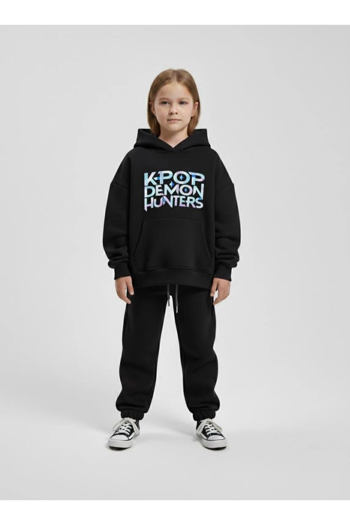 Çocuk K-Pop Demon Hunters Hunterix Zoey Rumi Mira Baskılı Oversize Unisex Eşofman Takımı