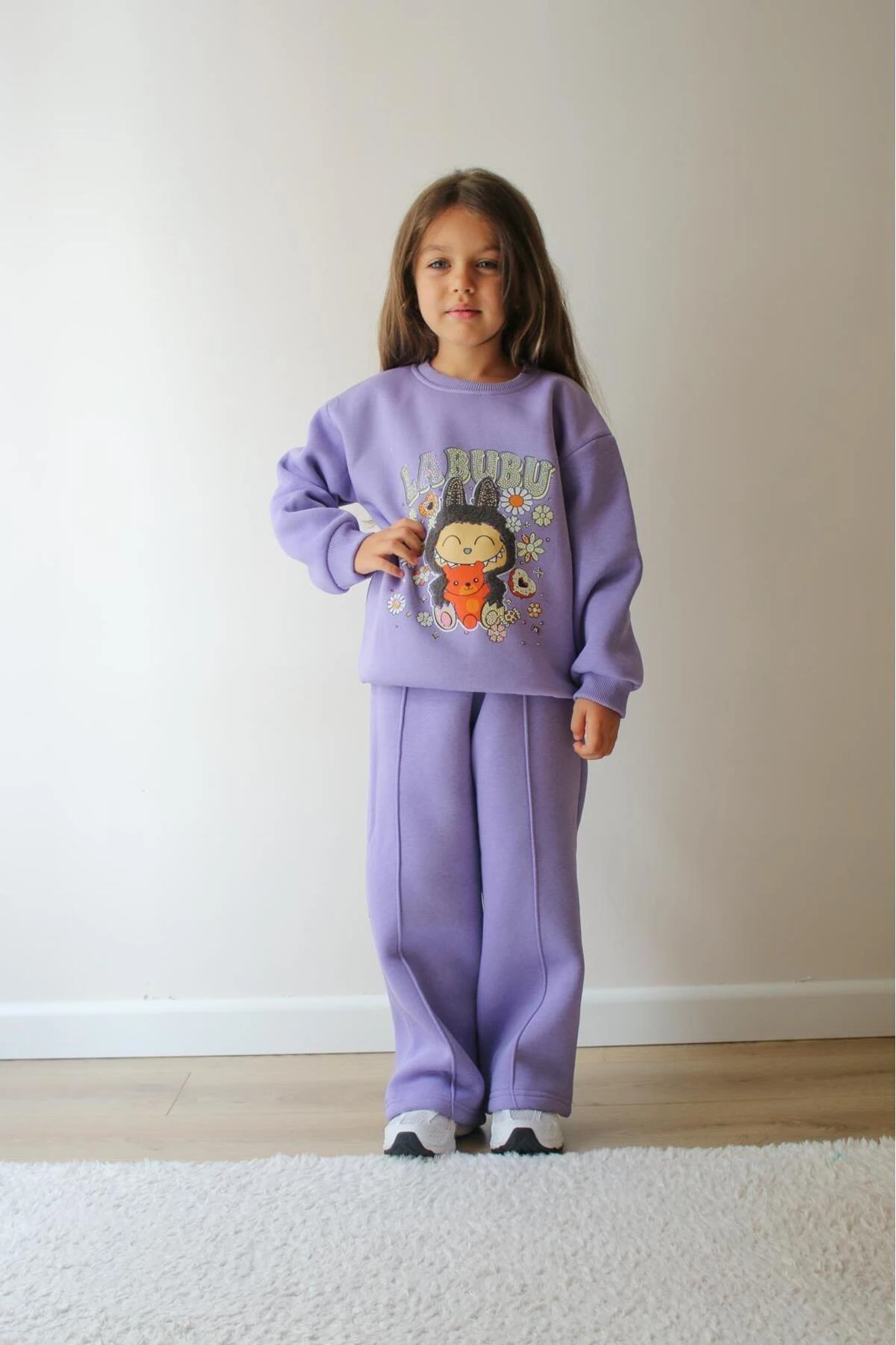 Kız Çocuk Mor Labubu Desenli Eşofman Takımı Alt Üst Takım