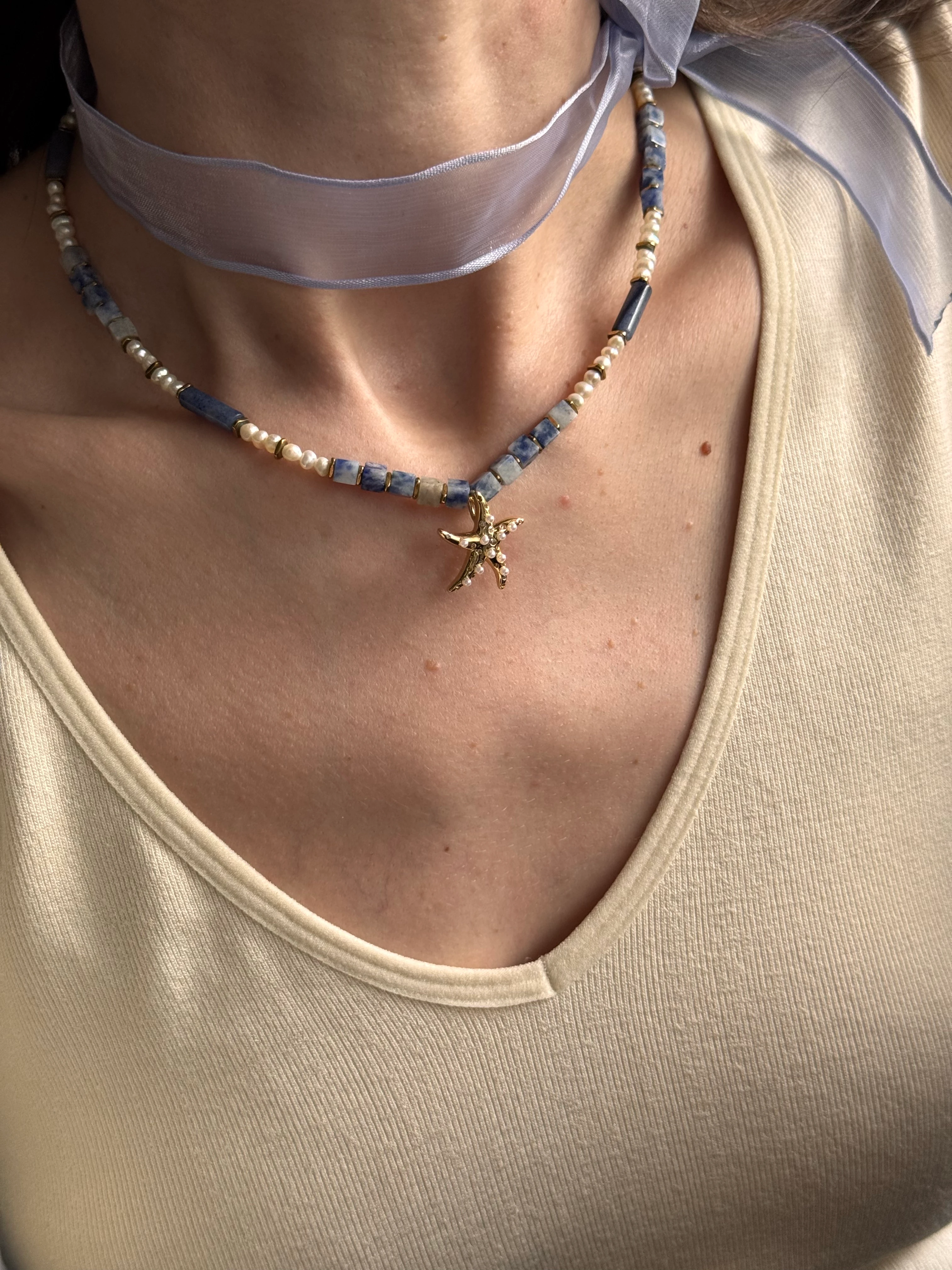 Sodalit, İnci( Dişil enerji ve İletişim Güçlendirme) Tasarım Kolye