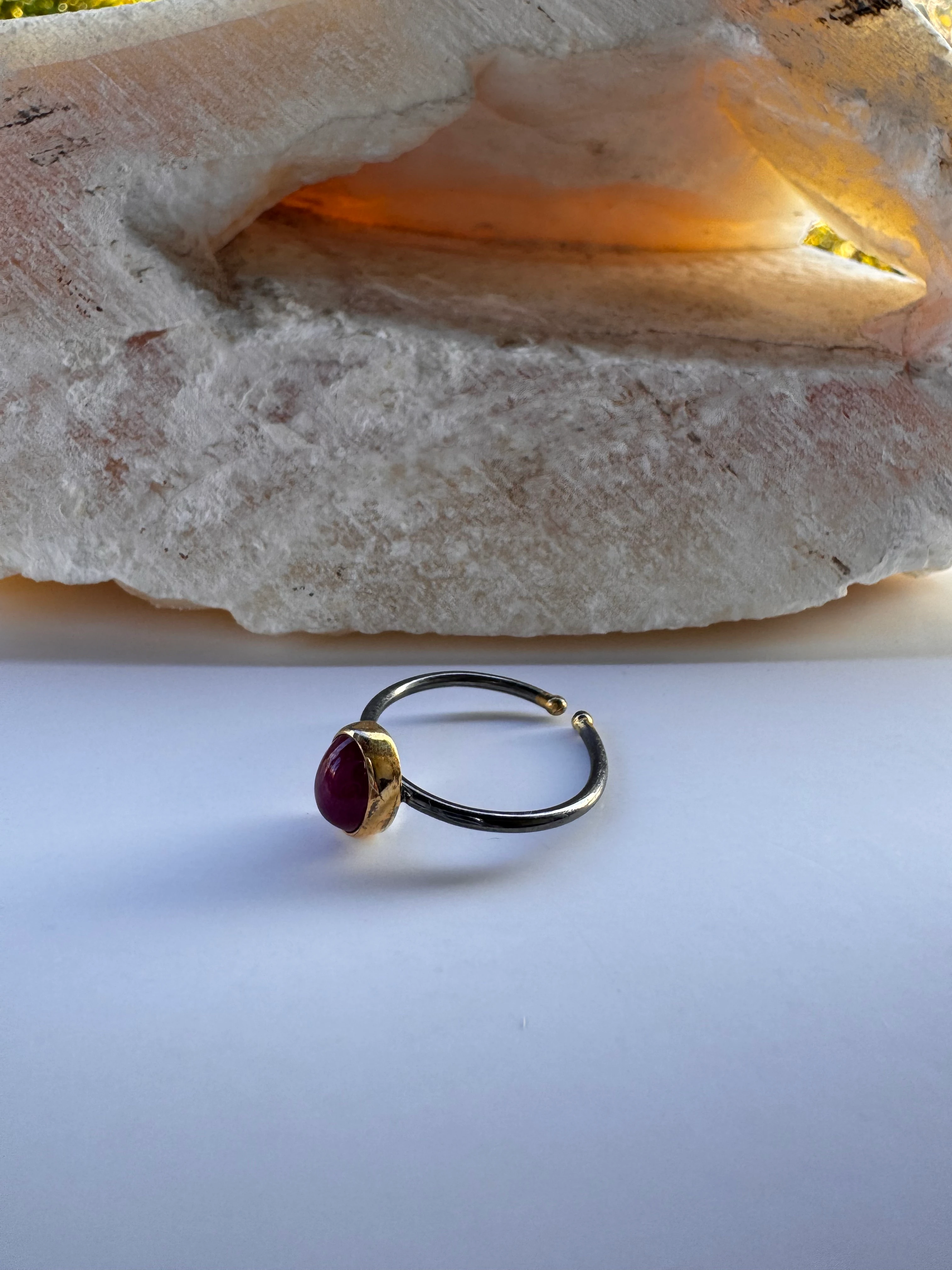 Yakut Taşlı Gümüş Yüzük