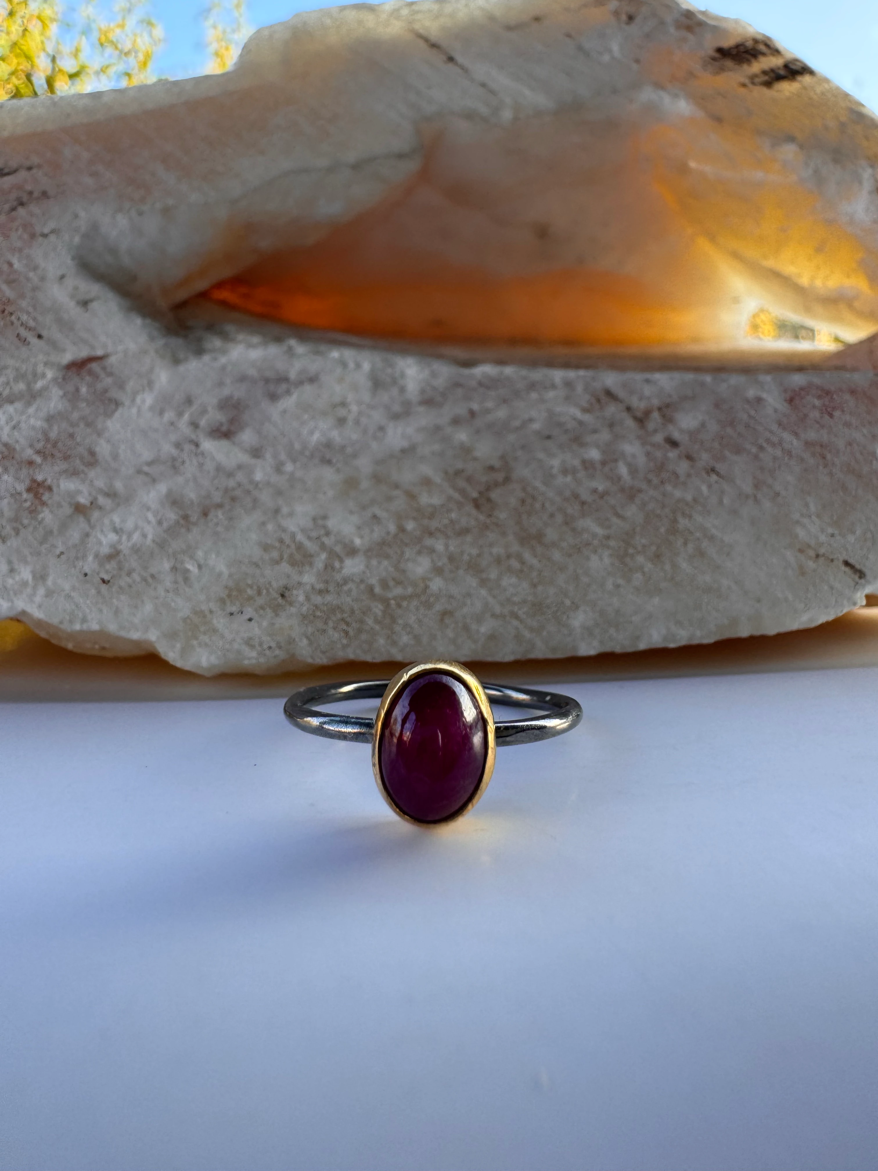 Yakut Taşlı Gümüş Yüzük