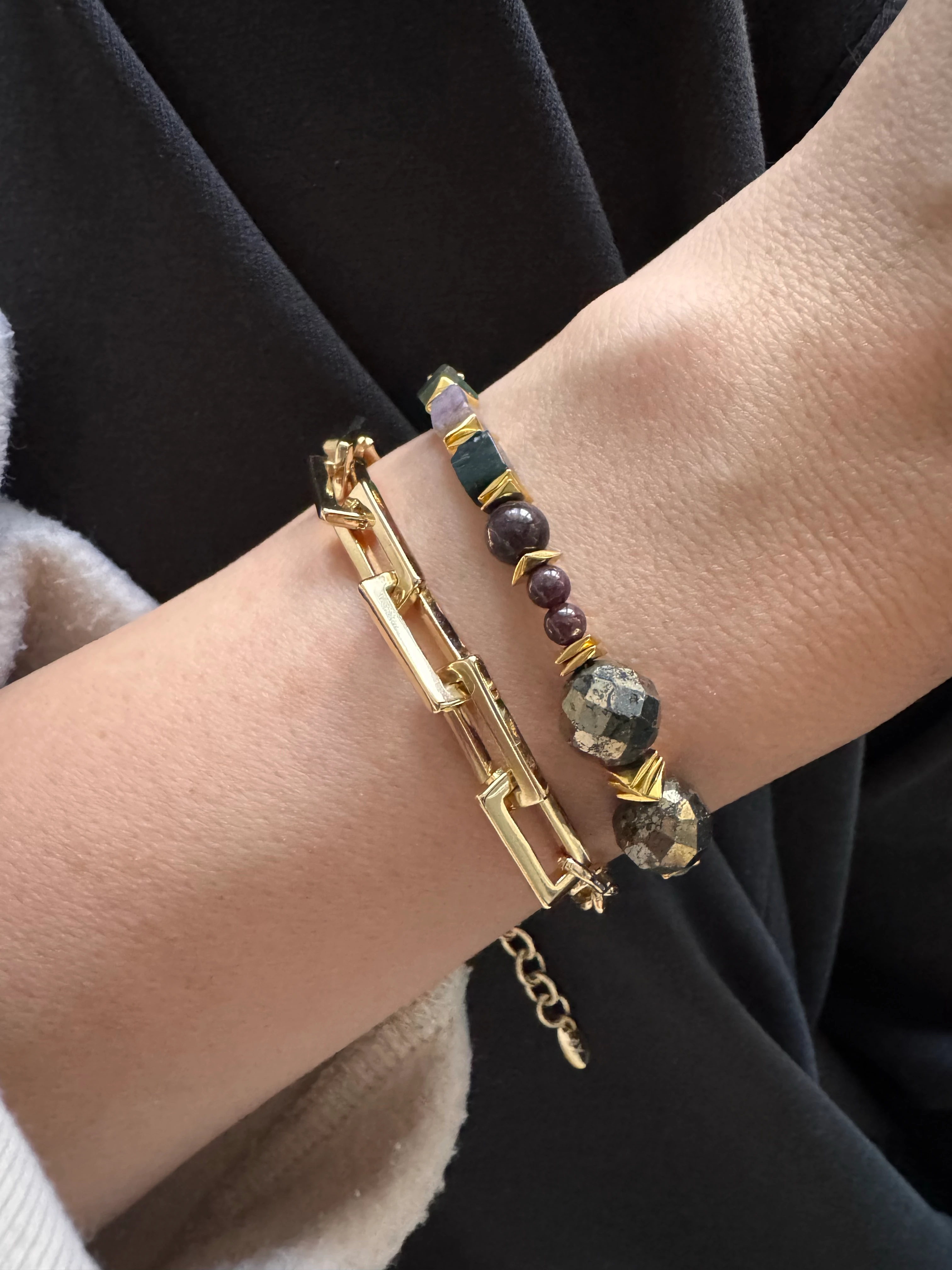 Pirit, Garnet ,Akik(Negatif Enerji Kalkanı ve Bolluk Bereket)Tasarım Bileklik