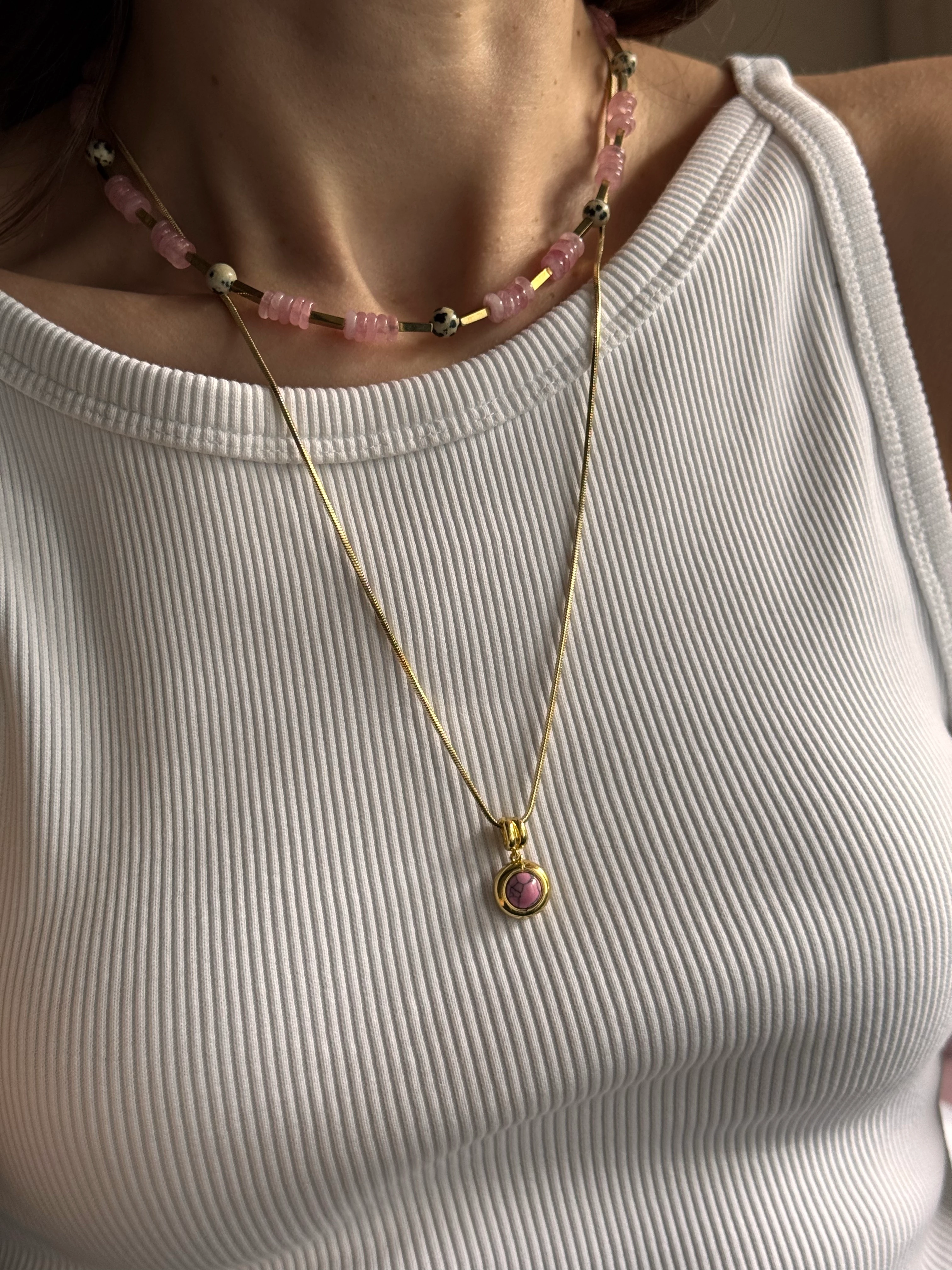 Pembe Kuvars Kolye Kombini