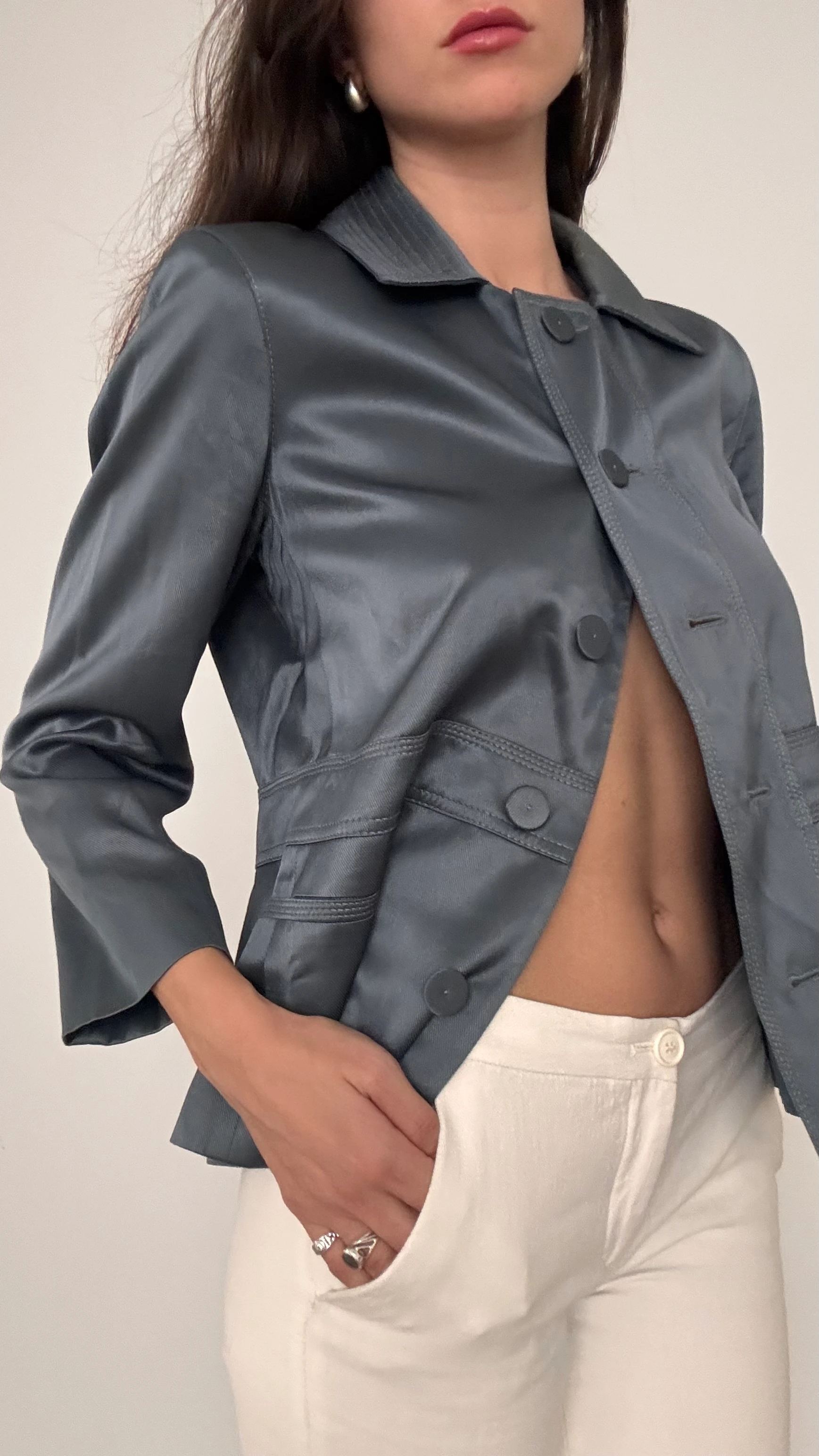 Saten Dokulu Parlak Ceket 