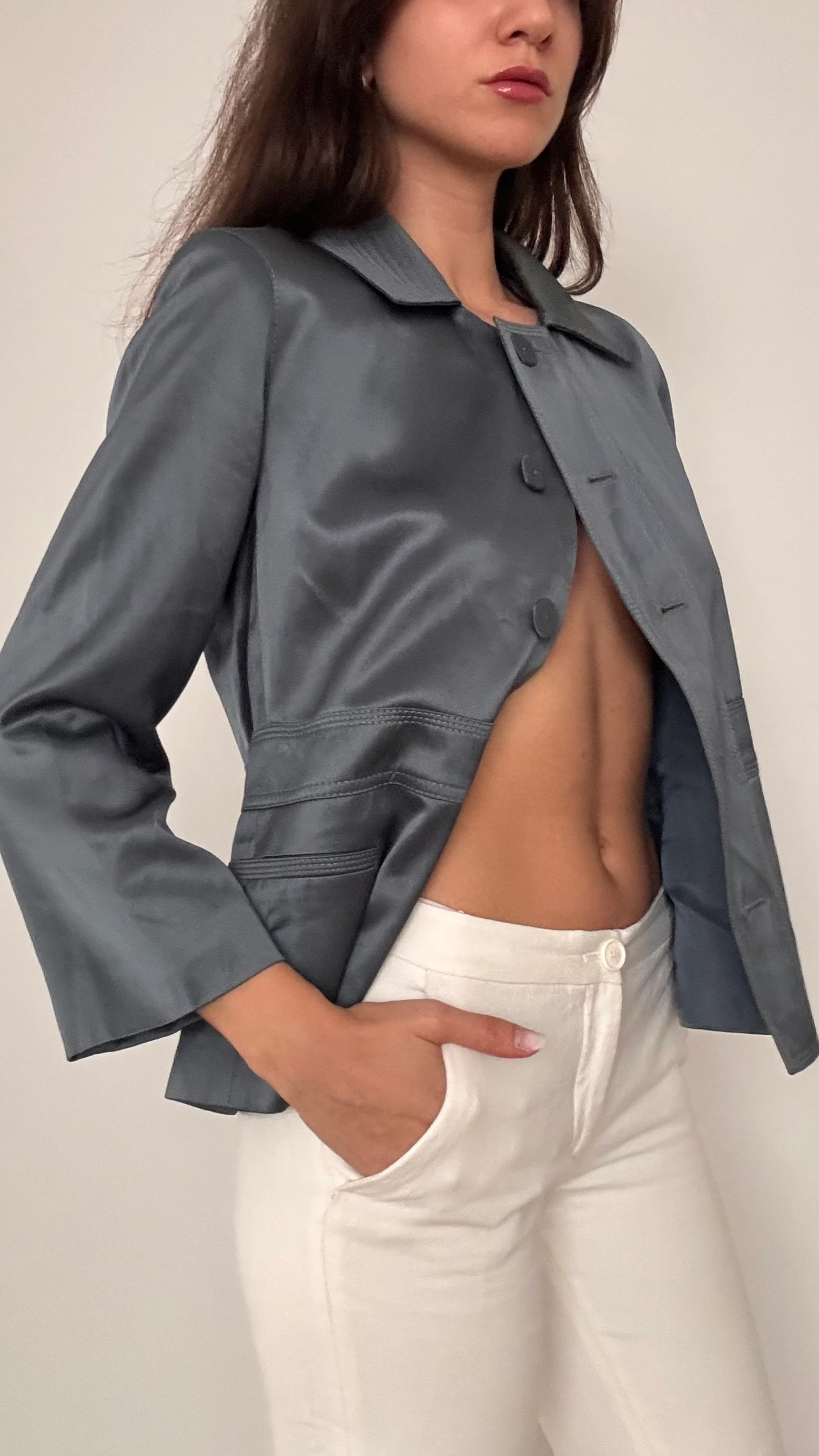 Saten Dokulu Parlak Ceket 