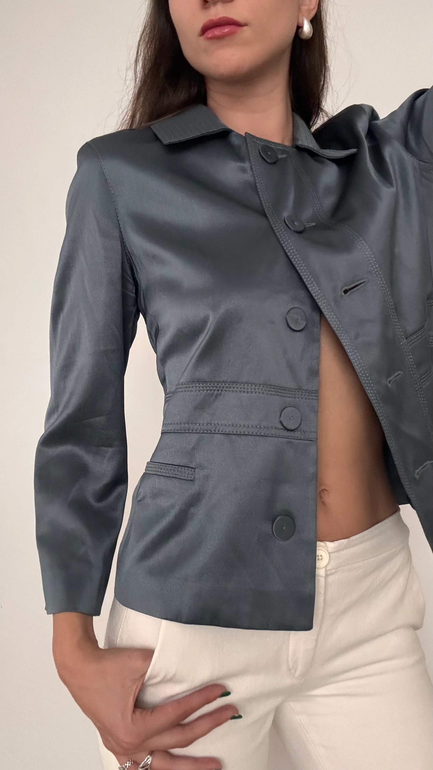 Saten Dokulu Parlak Ceket 