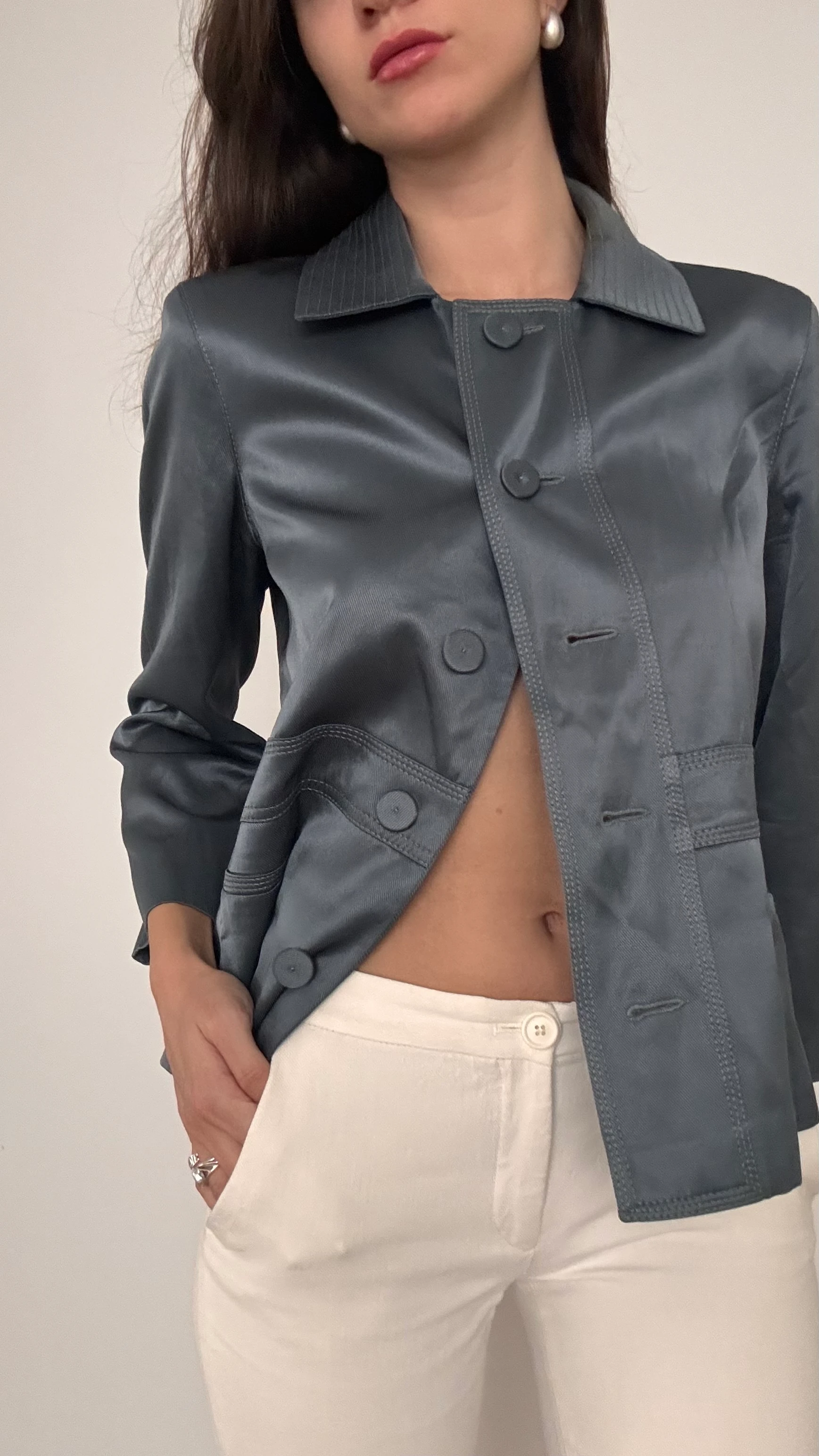 Saten Dokulu Parlak Ceket 