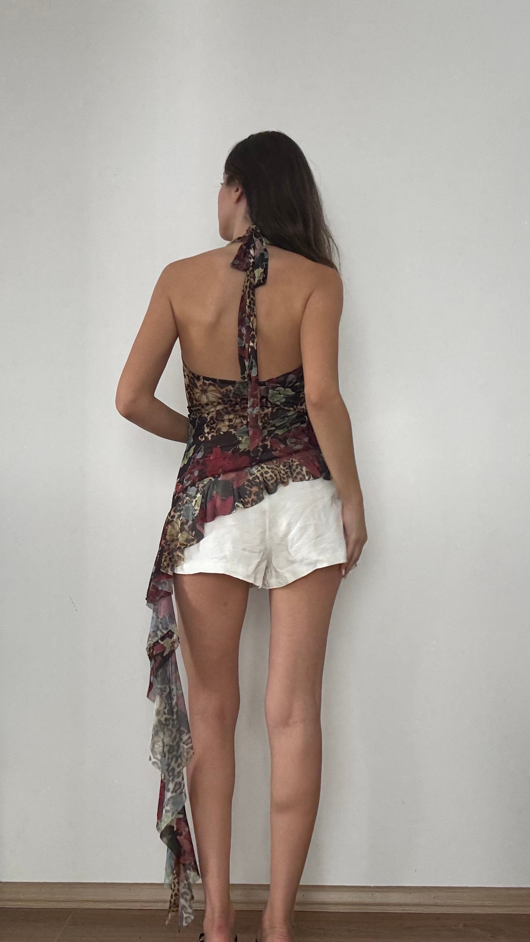 Çiçek Desenli Şifon Halter Bluz 