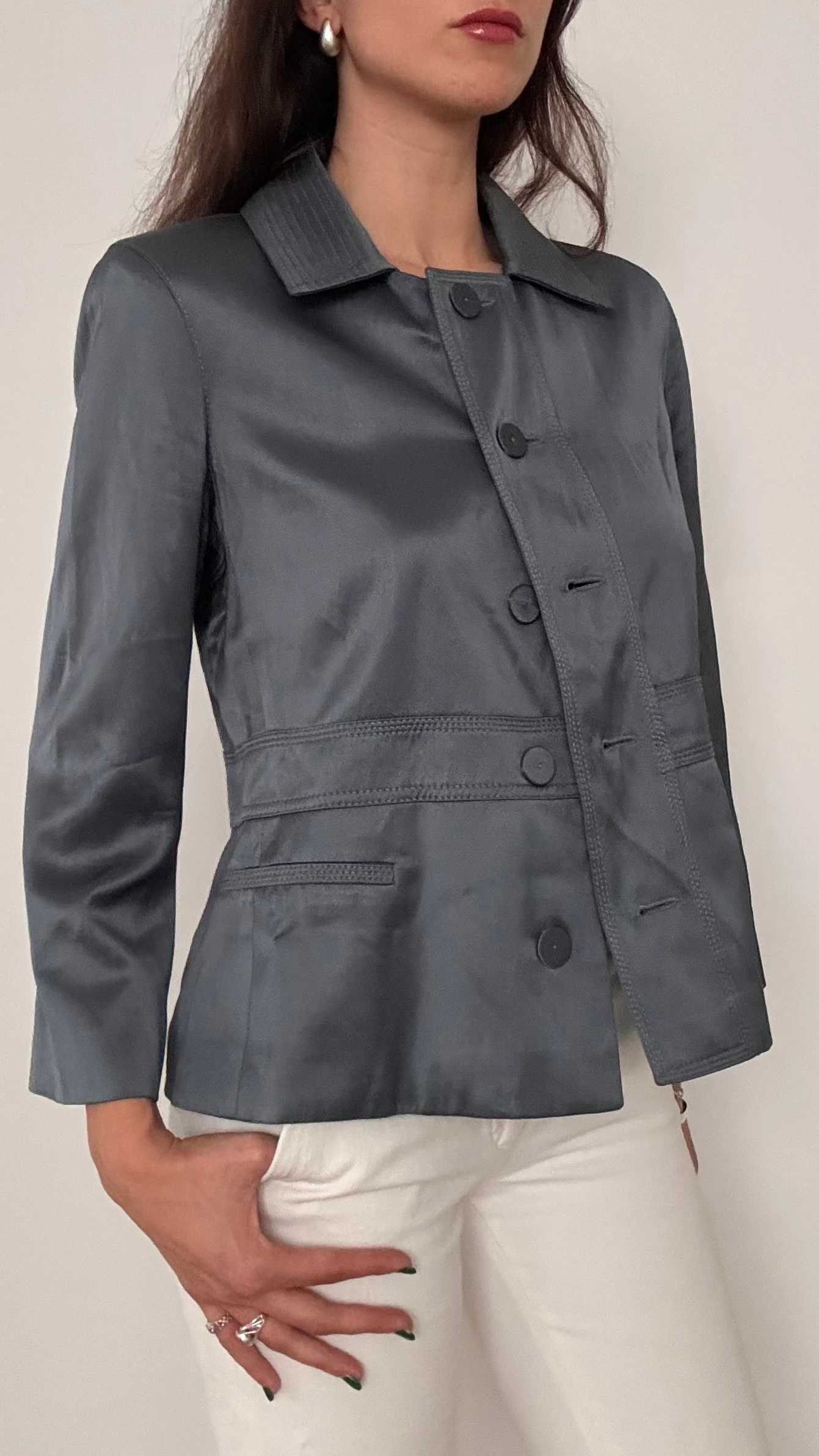 Saten Dokulu Parlak Ceket 