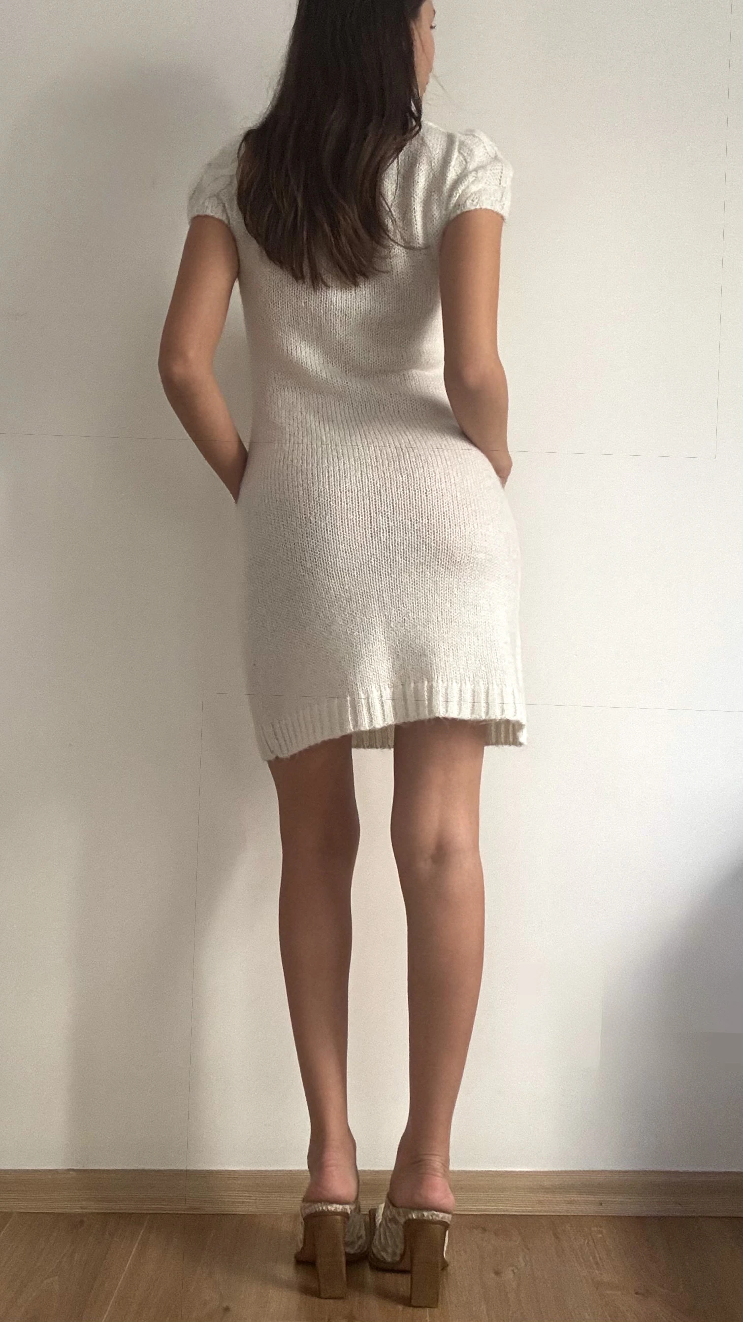 Krem Triko Mini Elbise 