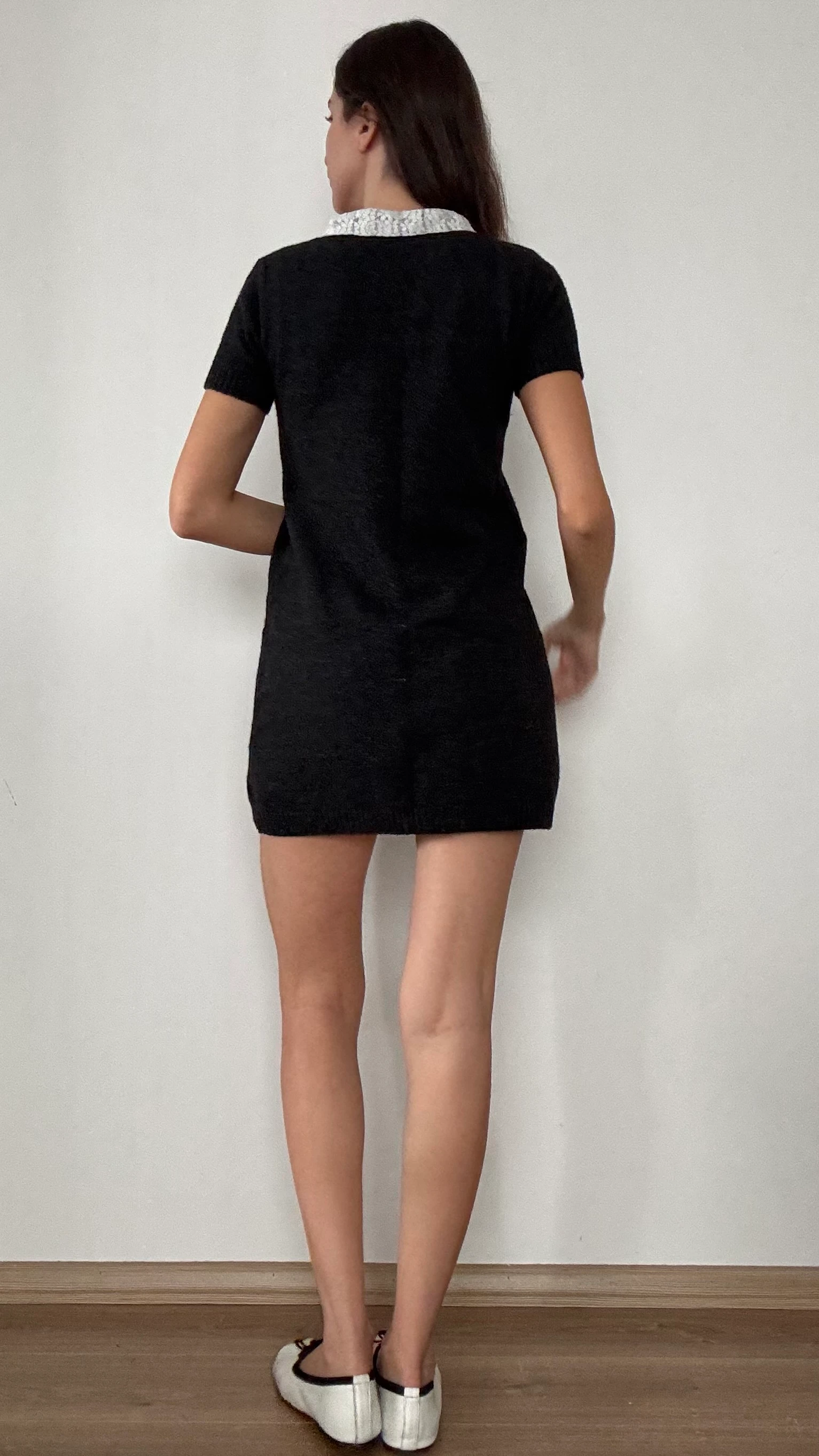 Dantel Yaka Triko Mini Elbise 