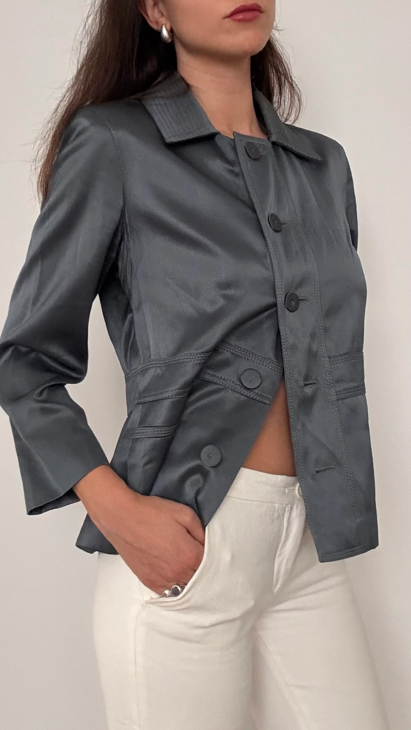 Saten Dokulu Parlak Ceket 