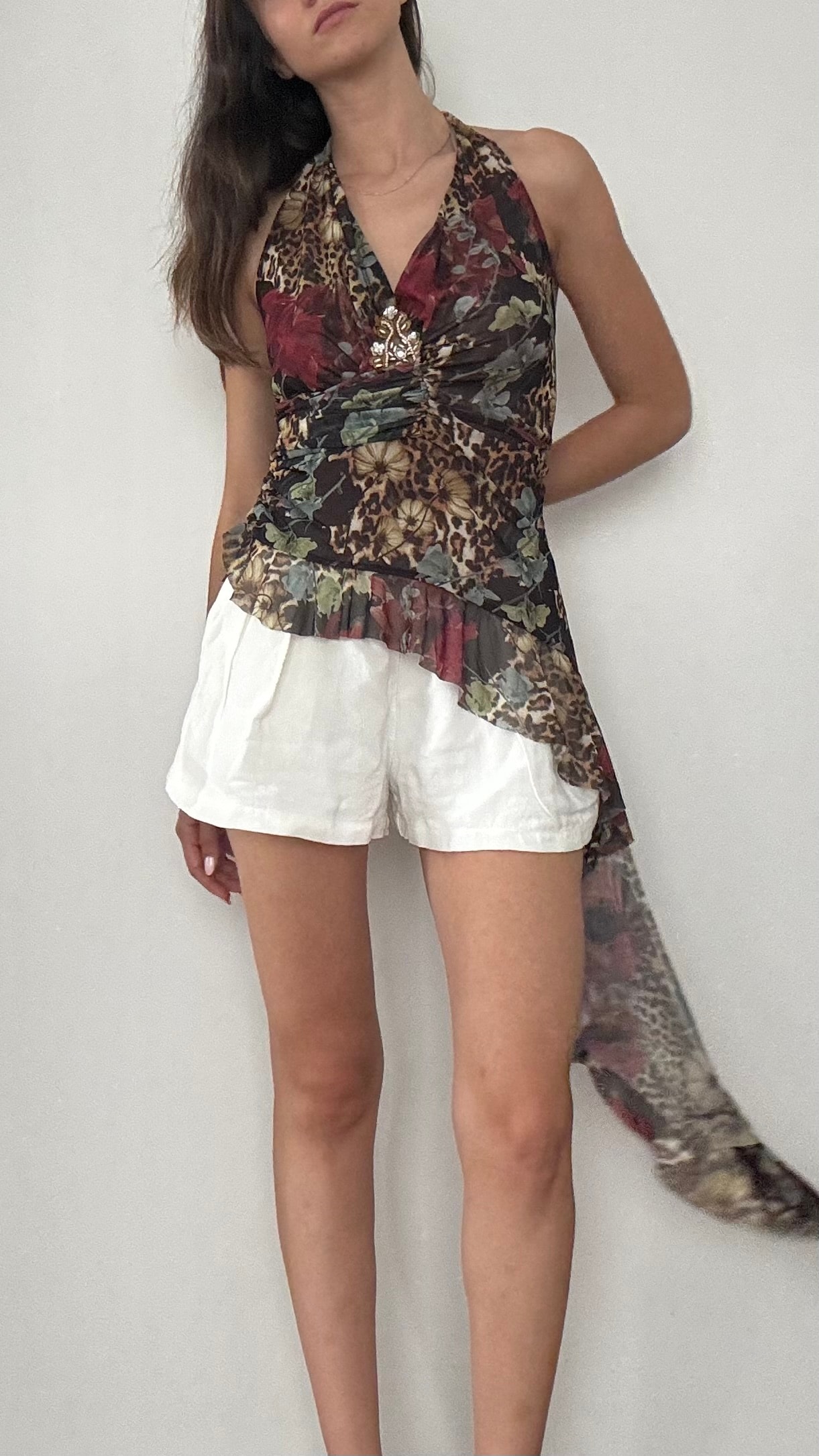 Çiçek Desenli Şifon Halter Bluz 