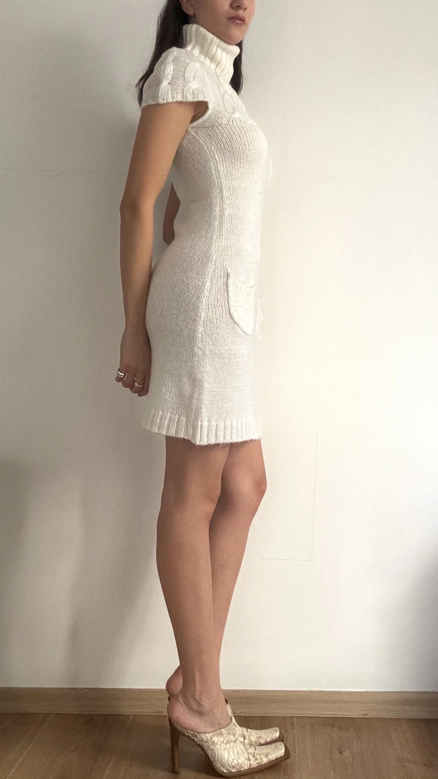 Krem Triko Mini Elbise 