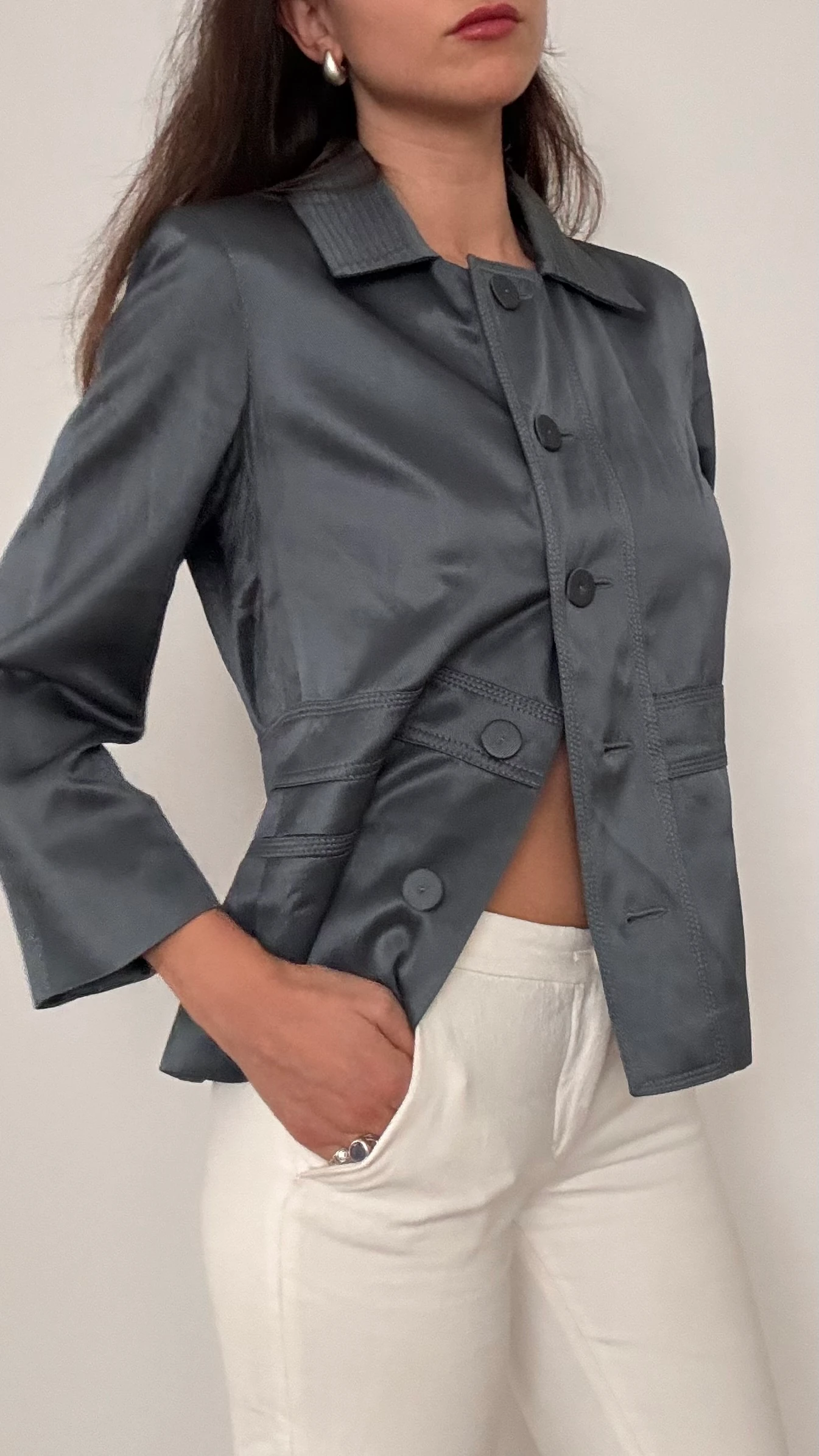 Saten Dokulu Parlak Ceket 