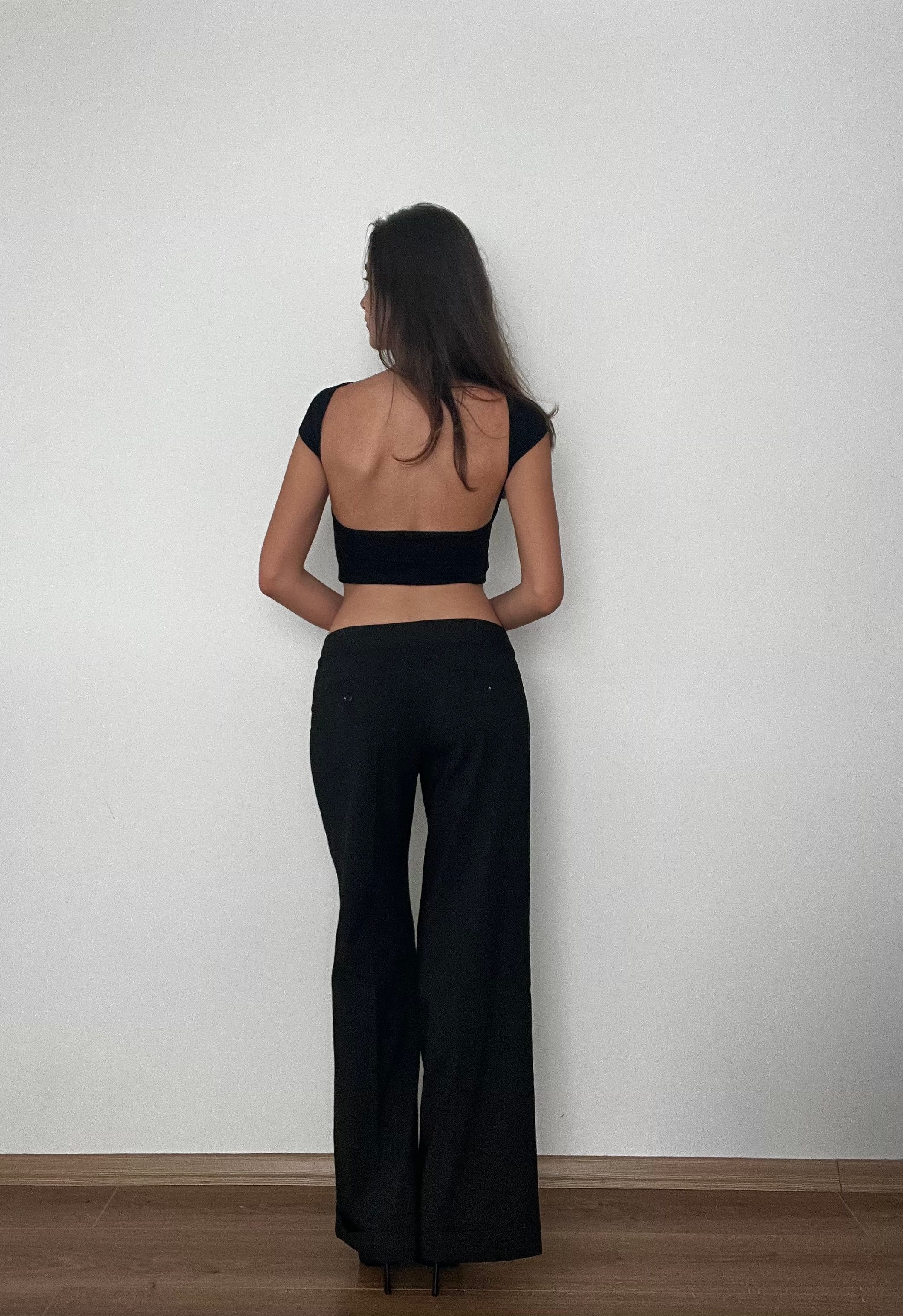 Düğme Detaylı Düşük Bel Pantolon
