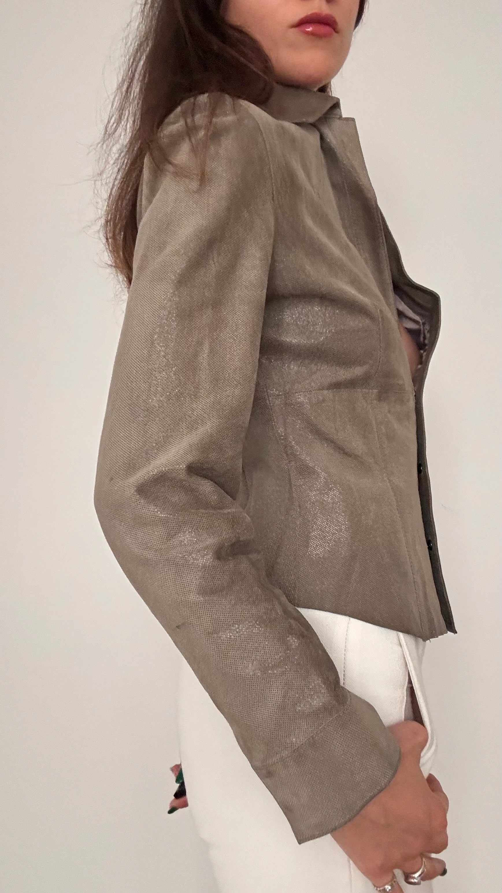 Metalik Bronz Yansımalı Deri Ceket 