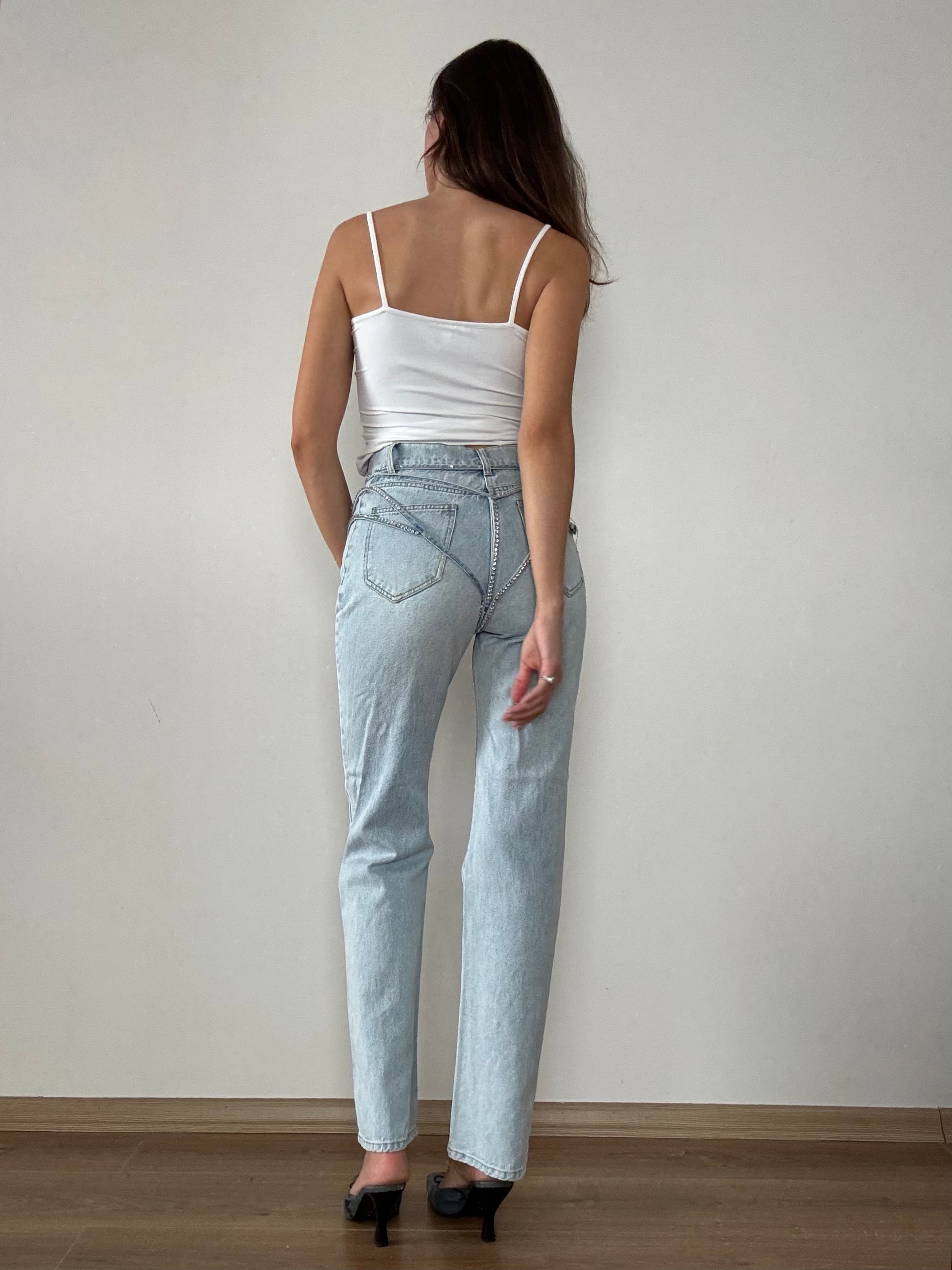 Taş Detaylı Yüksek Bel Jean 