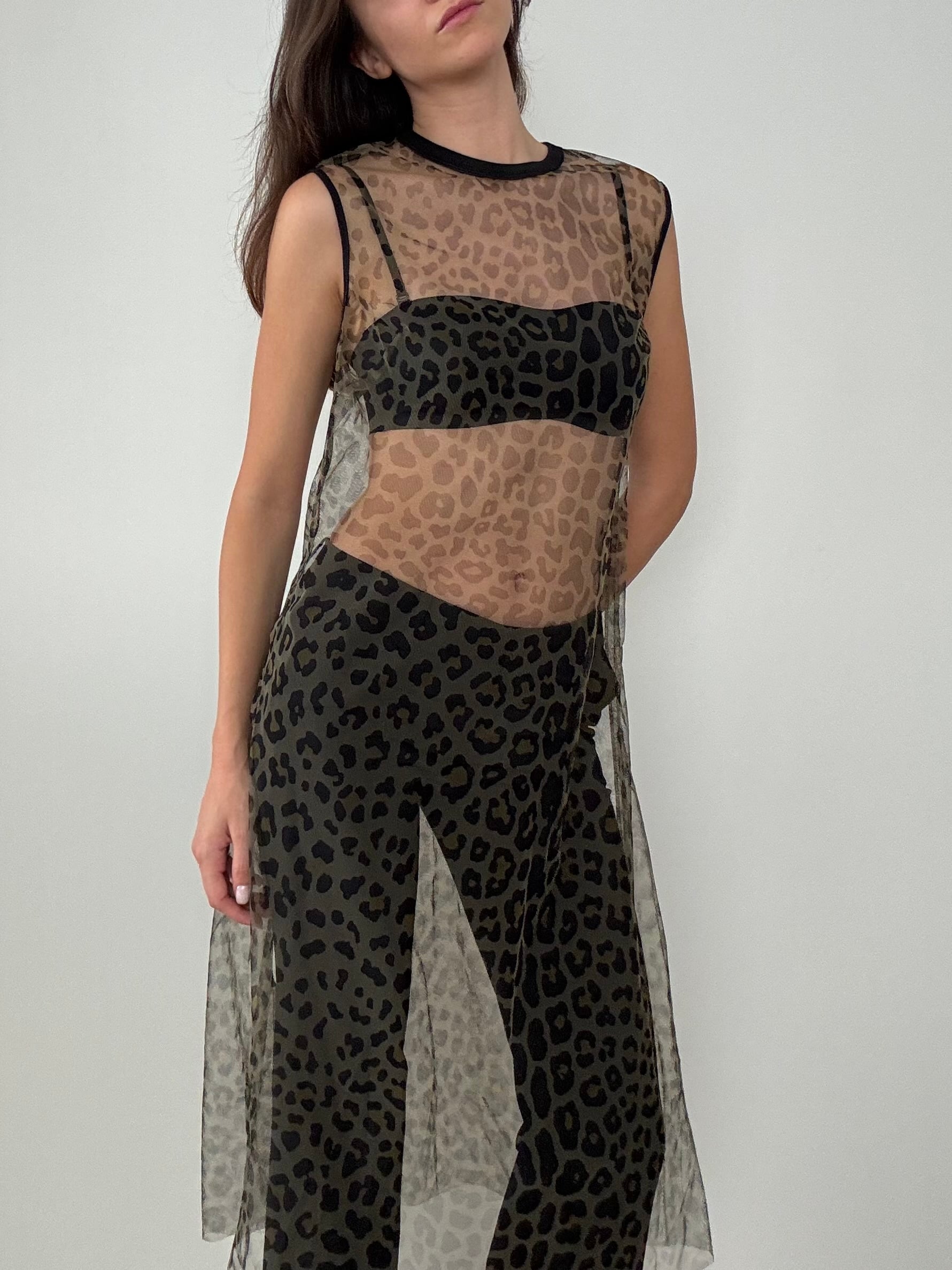 Leopar Desenli Tül Elbise 