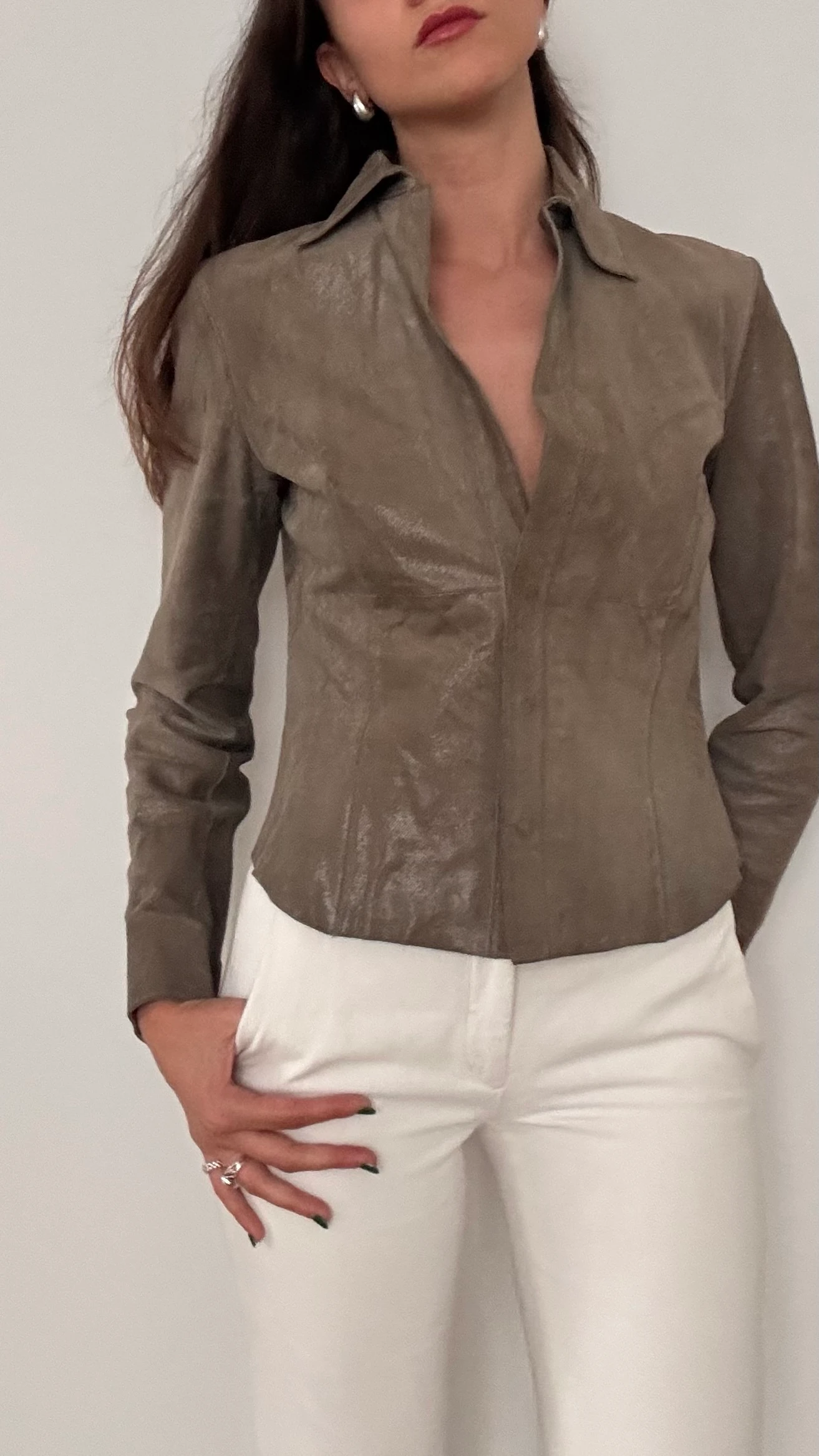 Metalik Bronz Yansımalı Deri Ceket 