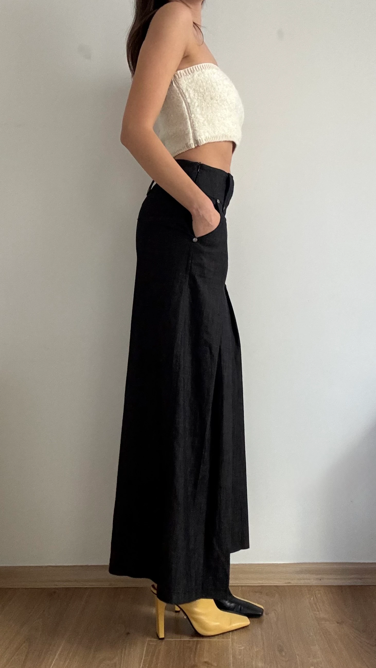 Pileli Geniş Paça Pantolon 