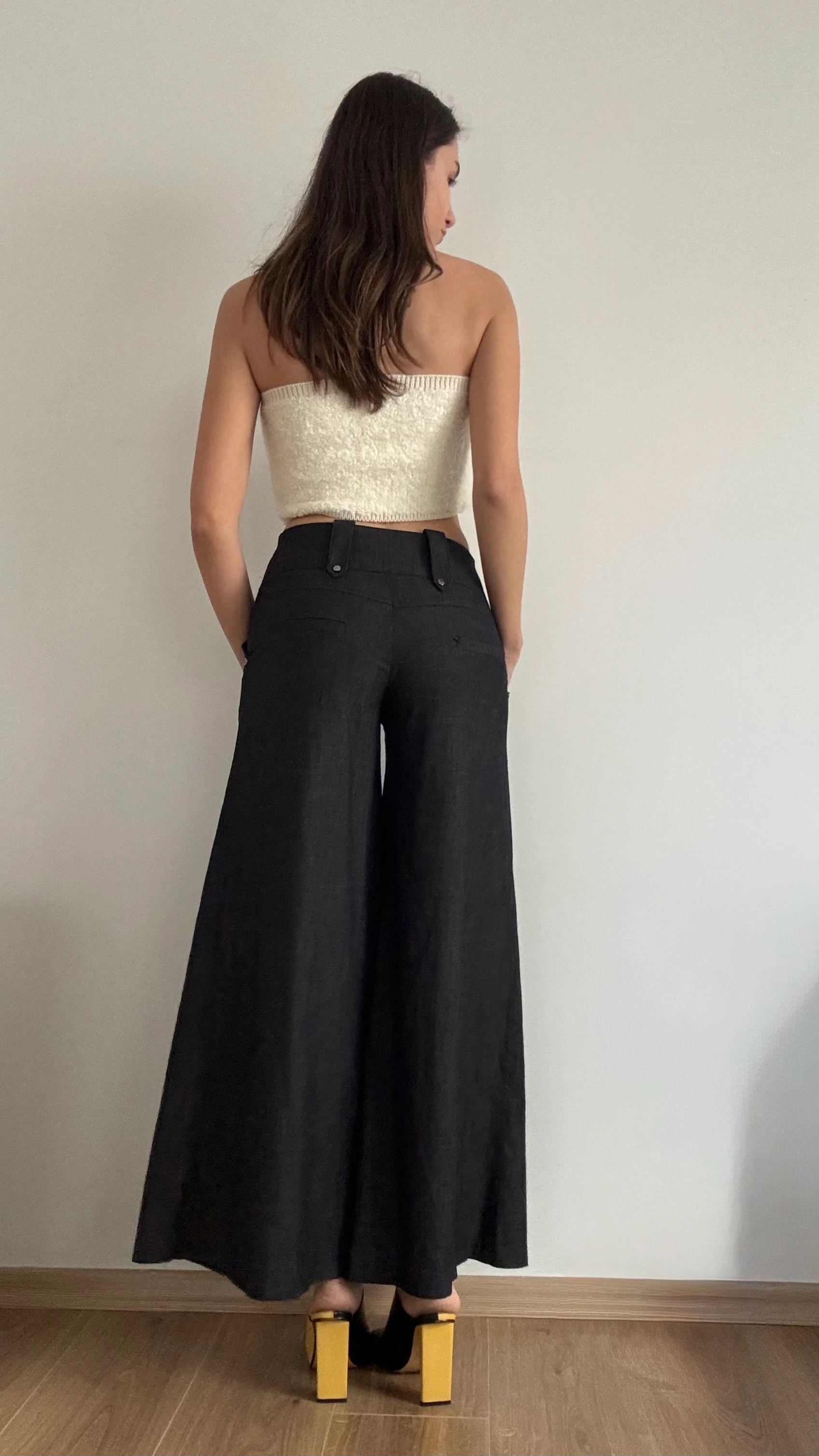 Pileli Geniş Paça Pantolon 