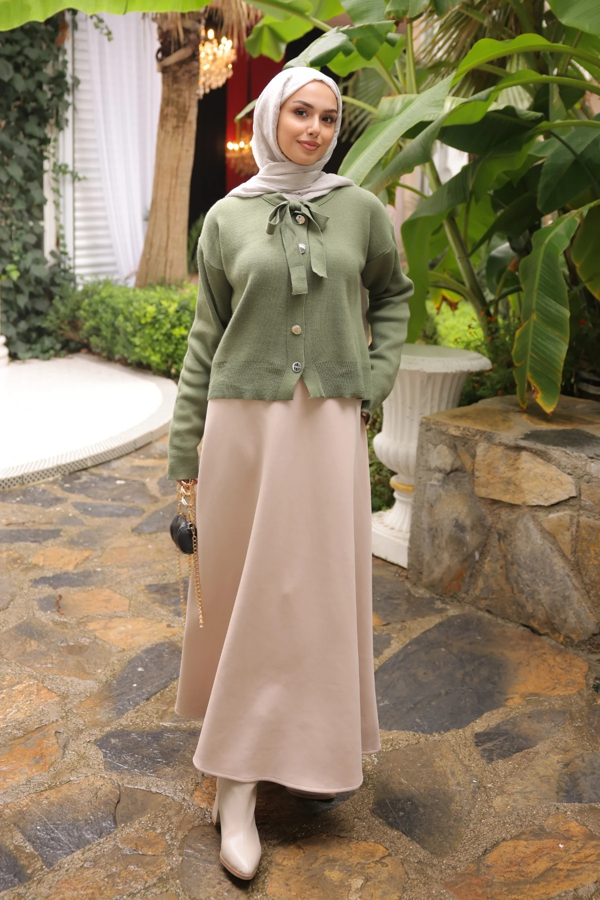 Yüksek Bel Maxi Etek - Bej