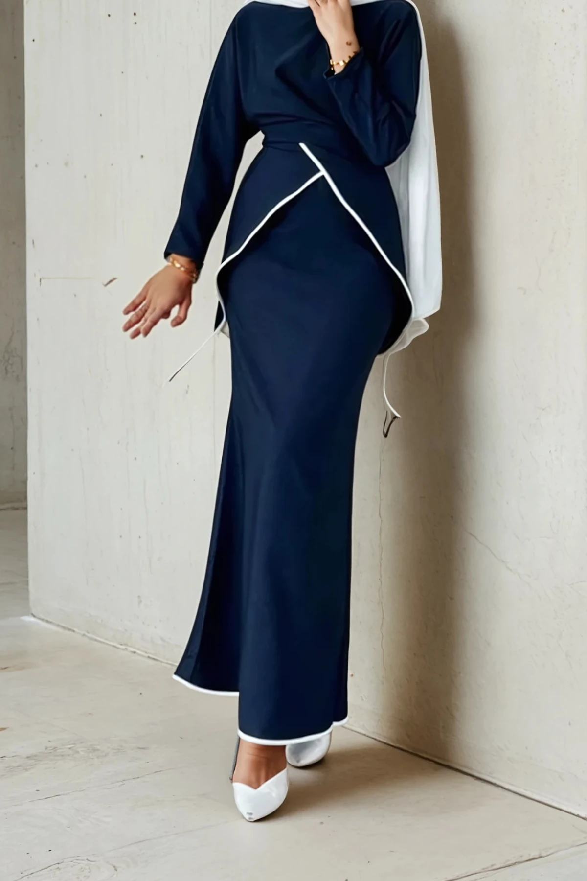 Modest Skirt Set with Piping Detail