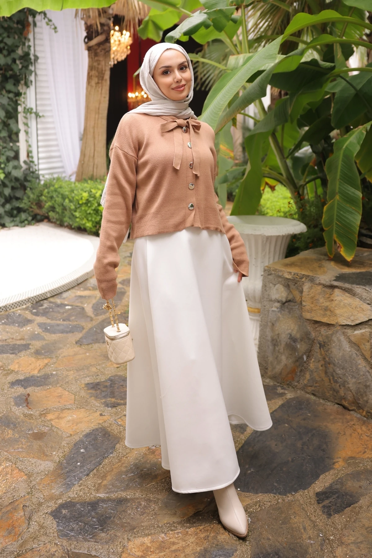 Yüksek Bel Maxi Etek - Beyaz