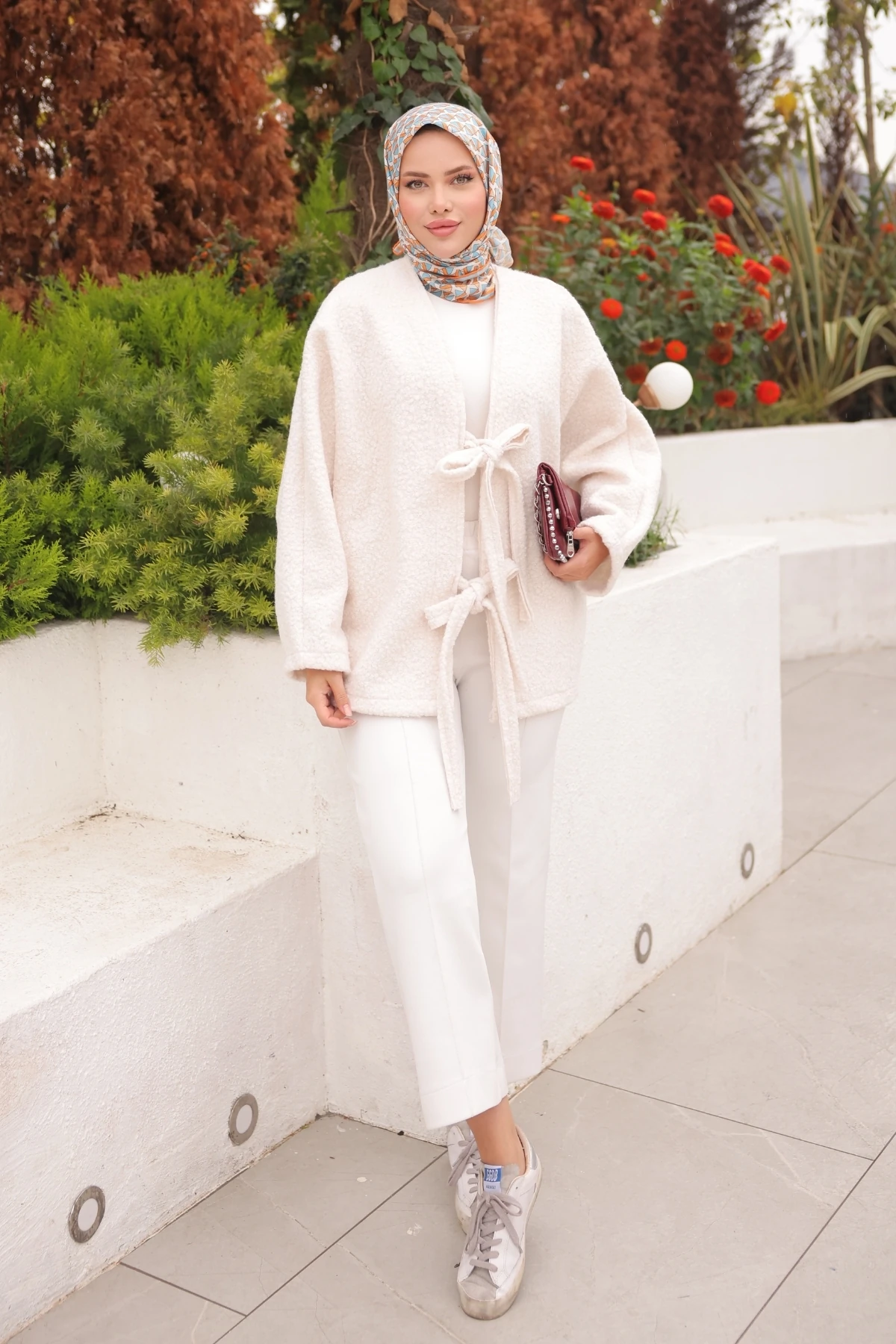 Çift Bağcıklı Kırçıllı Ceket - Krem