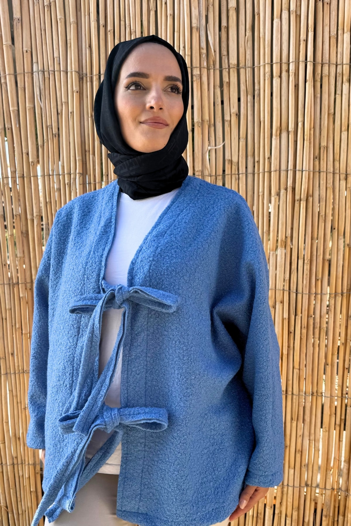 Çift Bağcıklı Kırçıllı Ceket - Bebe Mavisi
