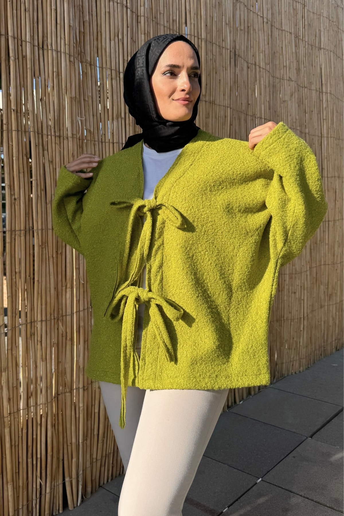 Çift Bağcıklı Kırçıllı Ceket - Lime