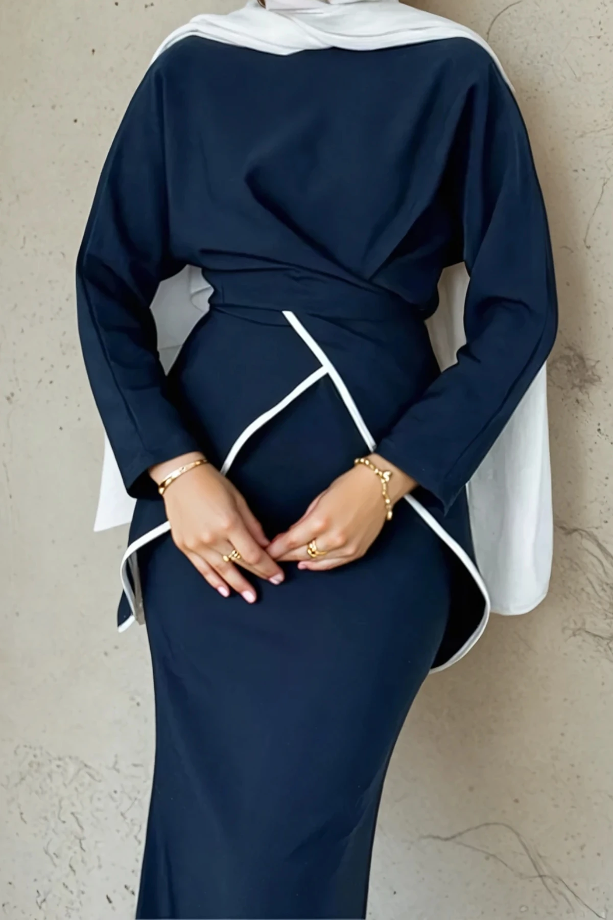 Modest Skirt Set with Piping Detail