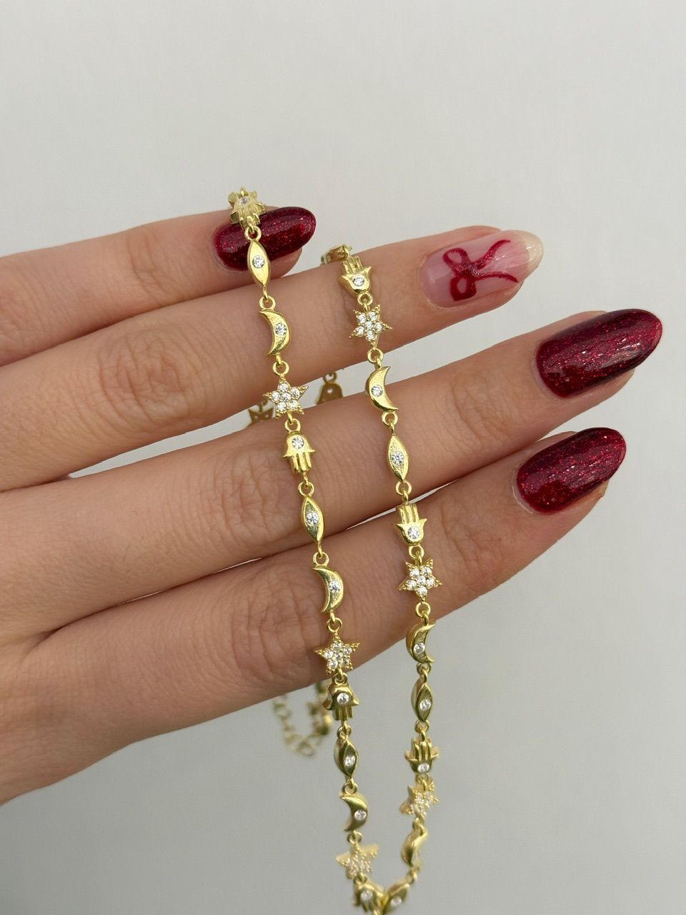 14K ALTIN | Hamsa-Yıldız-Ay-Göz Figürlü Manifest Kolye