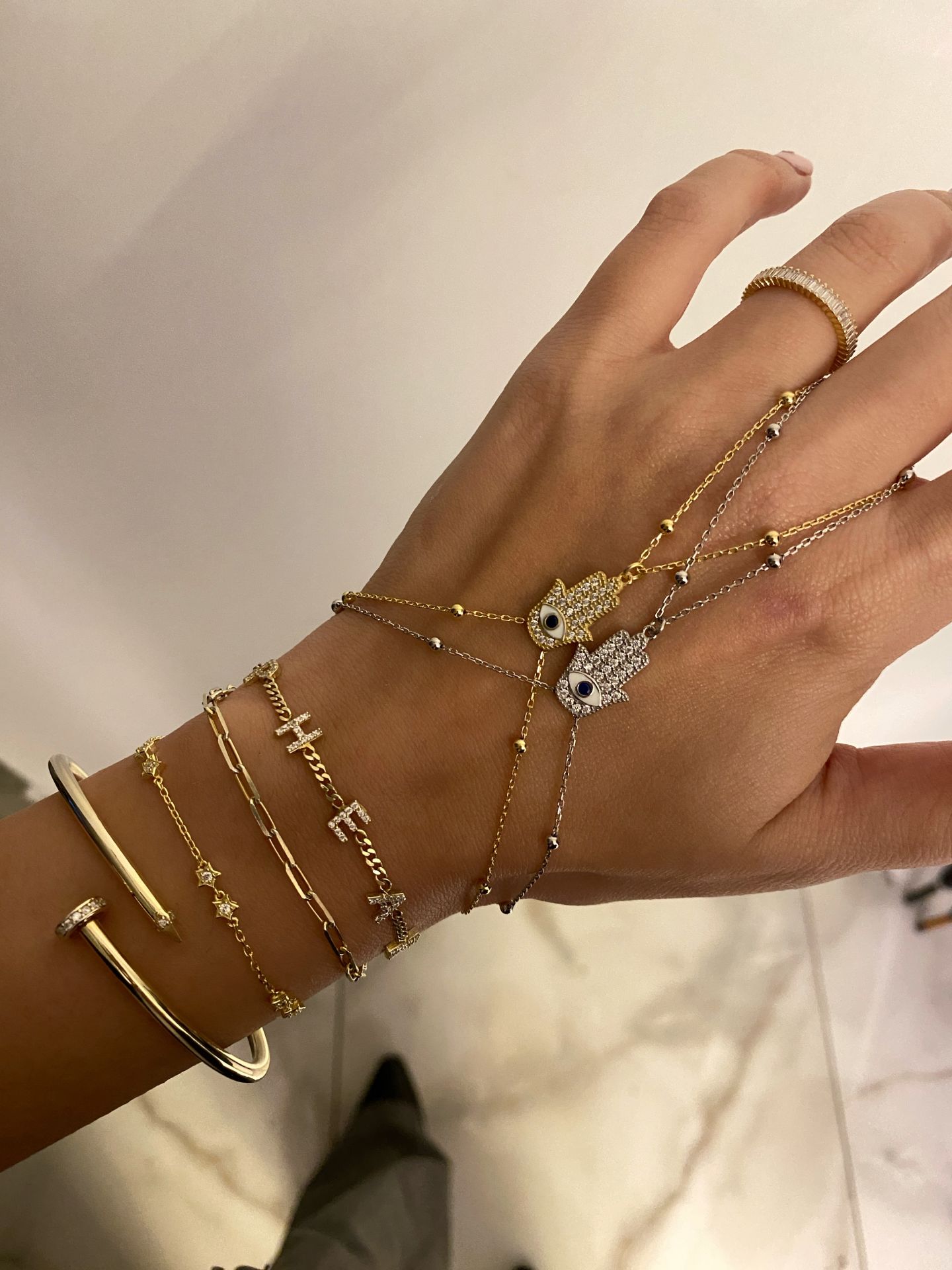 925 Gümüş | Taşlı Göz Detaylı Hamsa Şahmeran