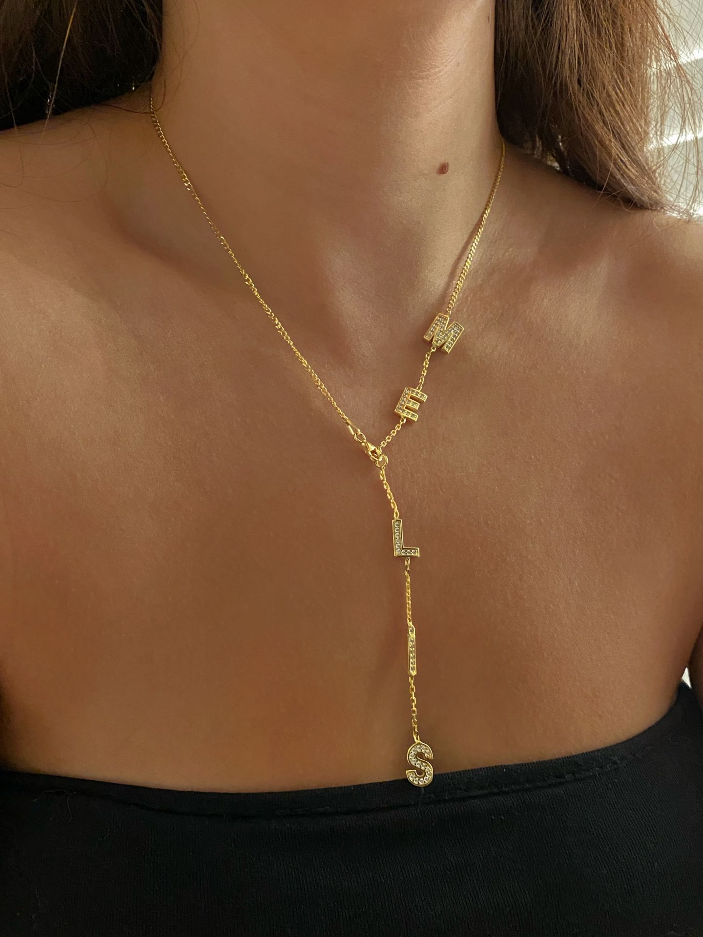 925 Gümüş | Kalın Zincir Detaylı Taşlı İstediğini Yazdır Y Kolye