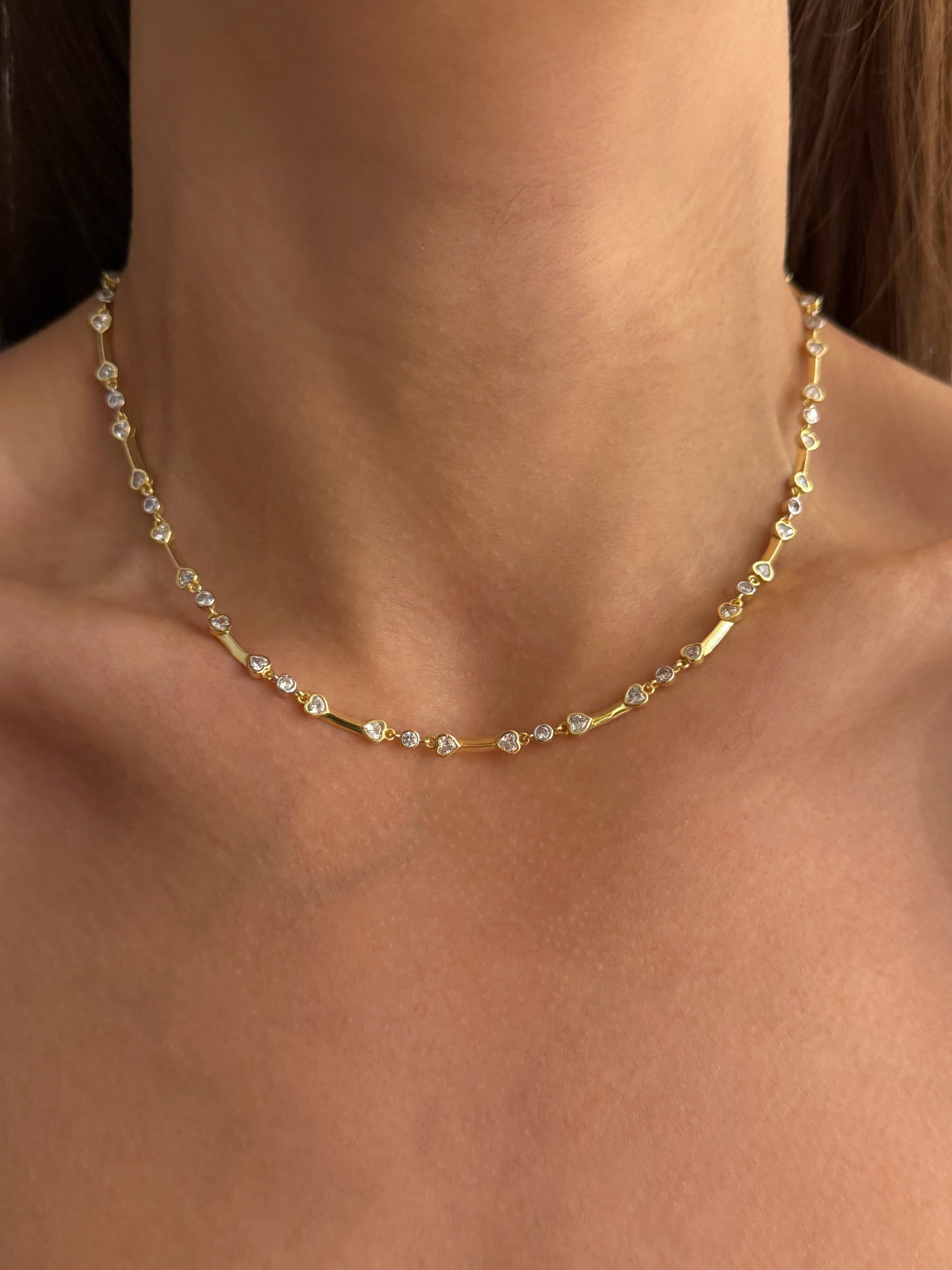 925 Gümüş | Kalp Detaylı Bar Zincirli Kolye