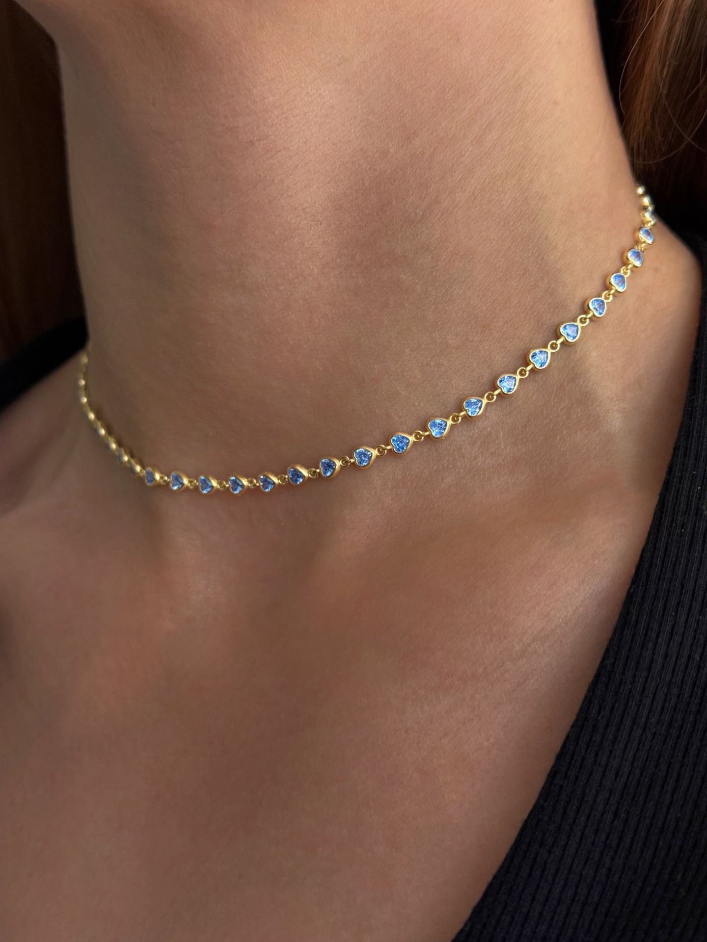 925 Gümüş | Akuamarin Taşlı Kalp Choker Kolye