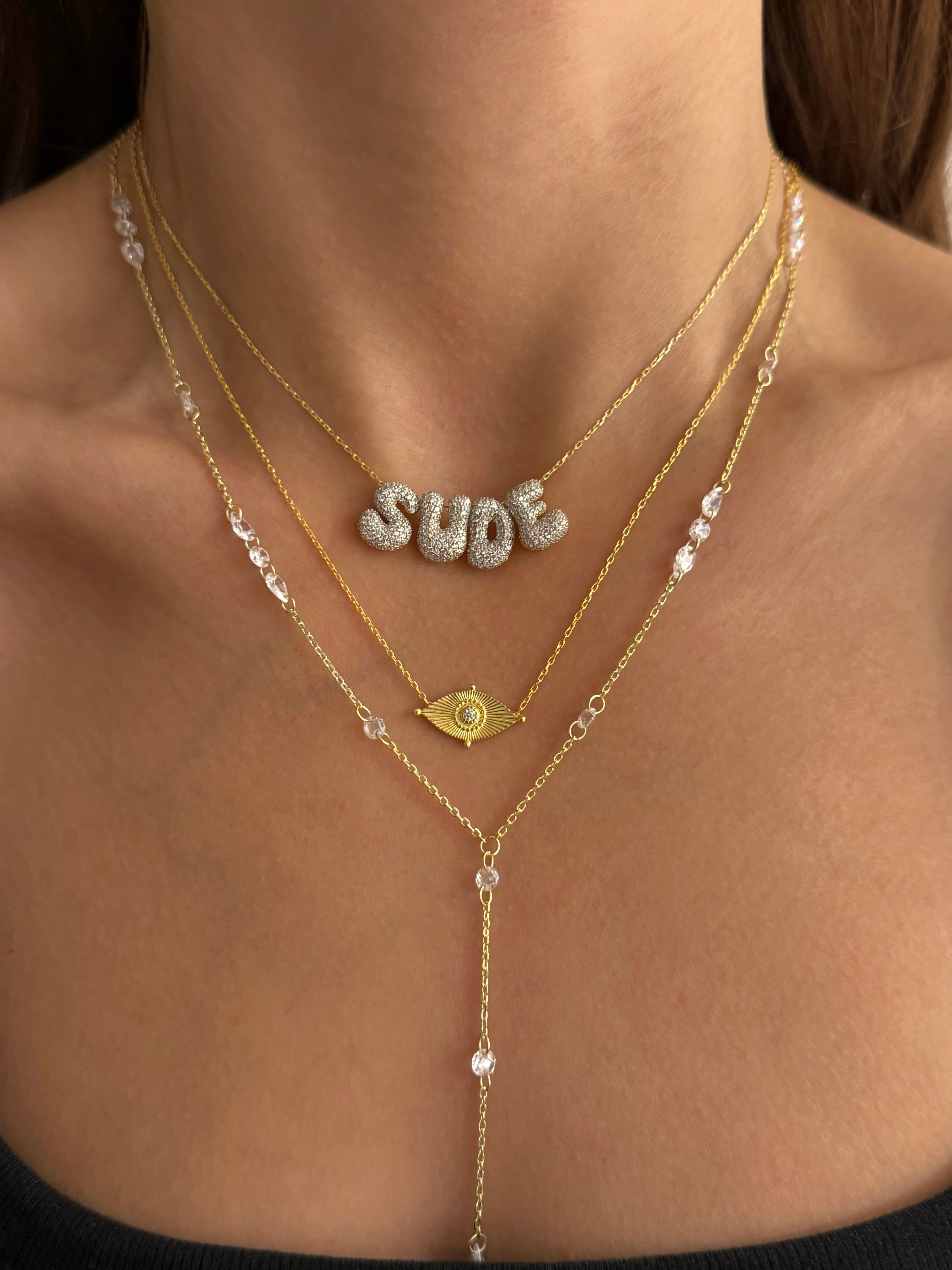 925 Gümüş | İstediğini Yazdır 3 Boyutlu Taşlı Mini Bubble Kolye