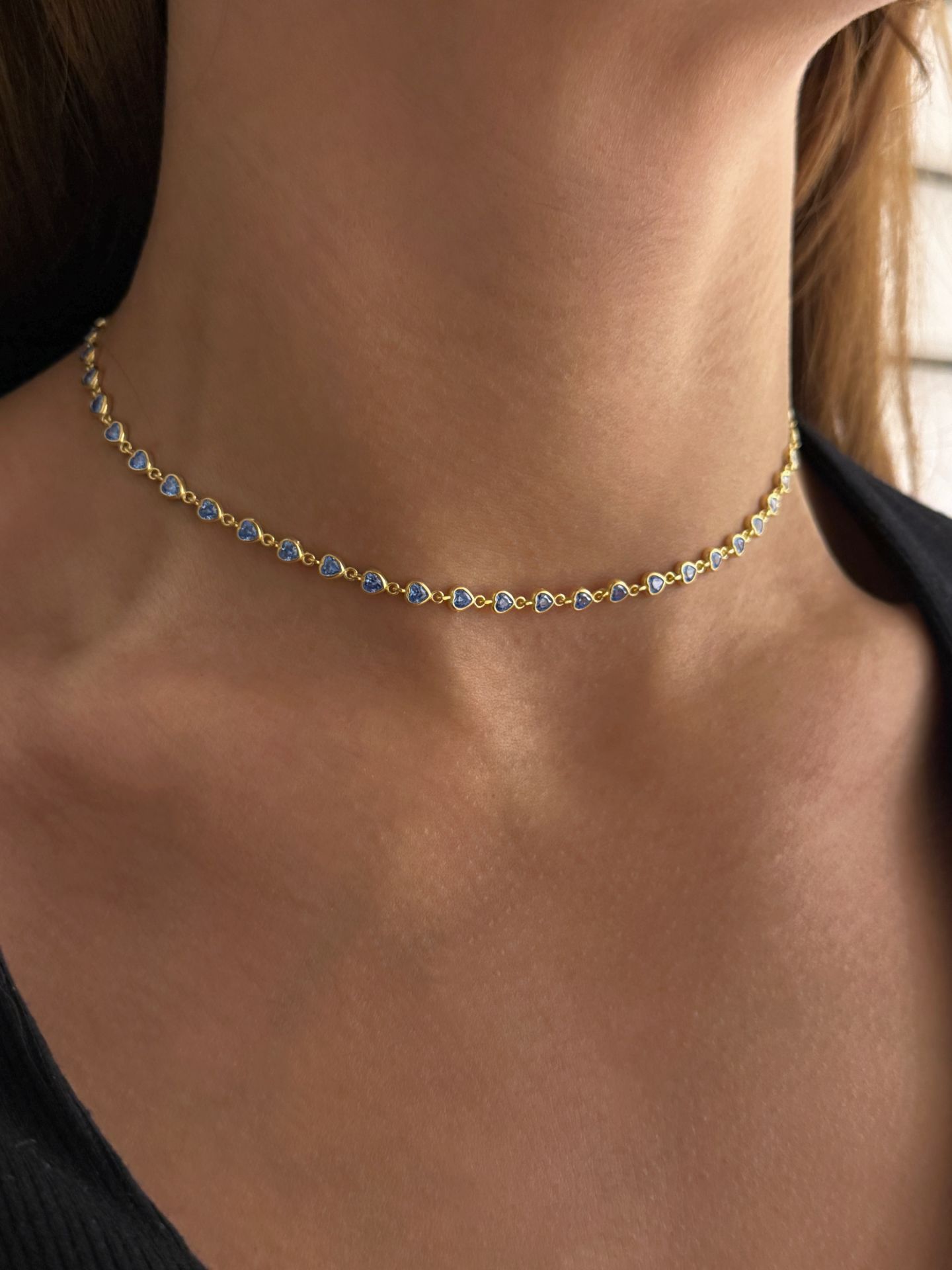 925 Gümüş | Akuamarin Taşlı Kalp Choker Kolye