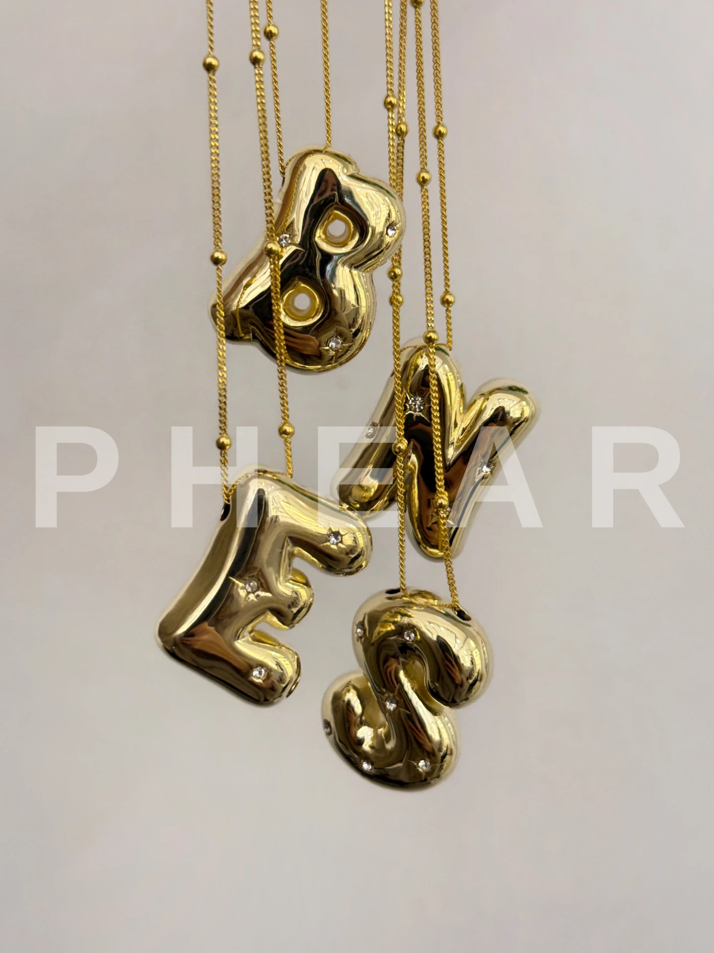 925 Gümüş | Yıldızlı Taş Detaylı 3 Boyutlu Balon Harf Kolye