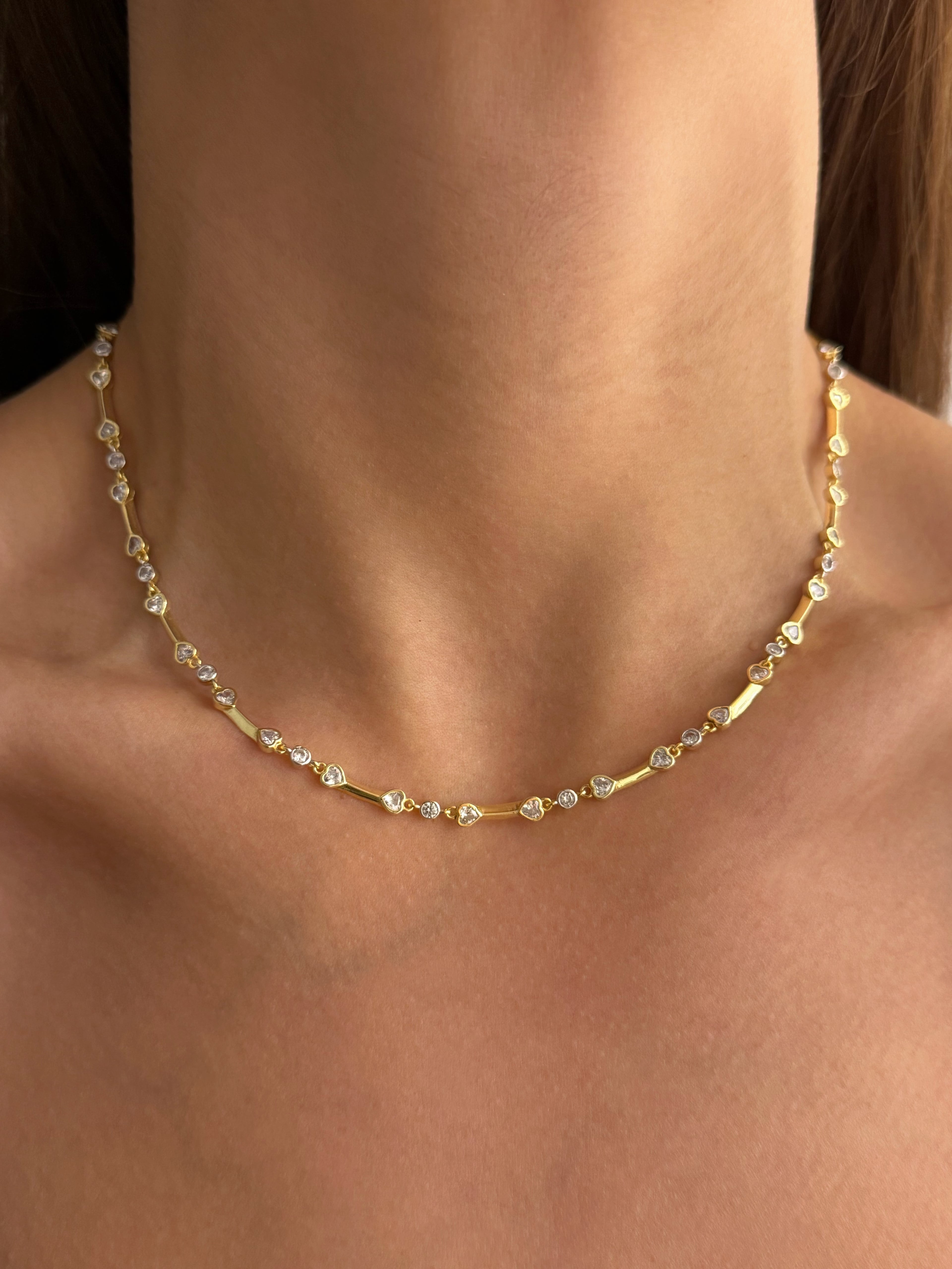 925 Gümüş | Kalp Detaylı Bar Zincirli Kolye