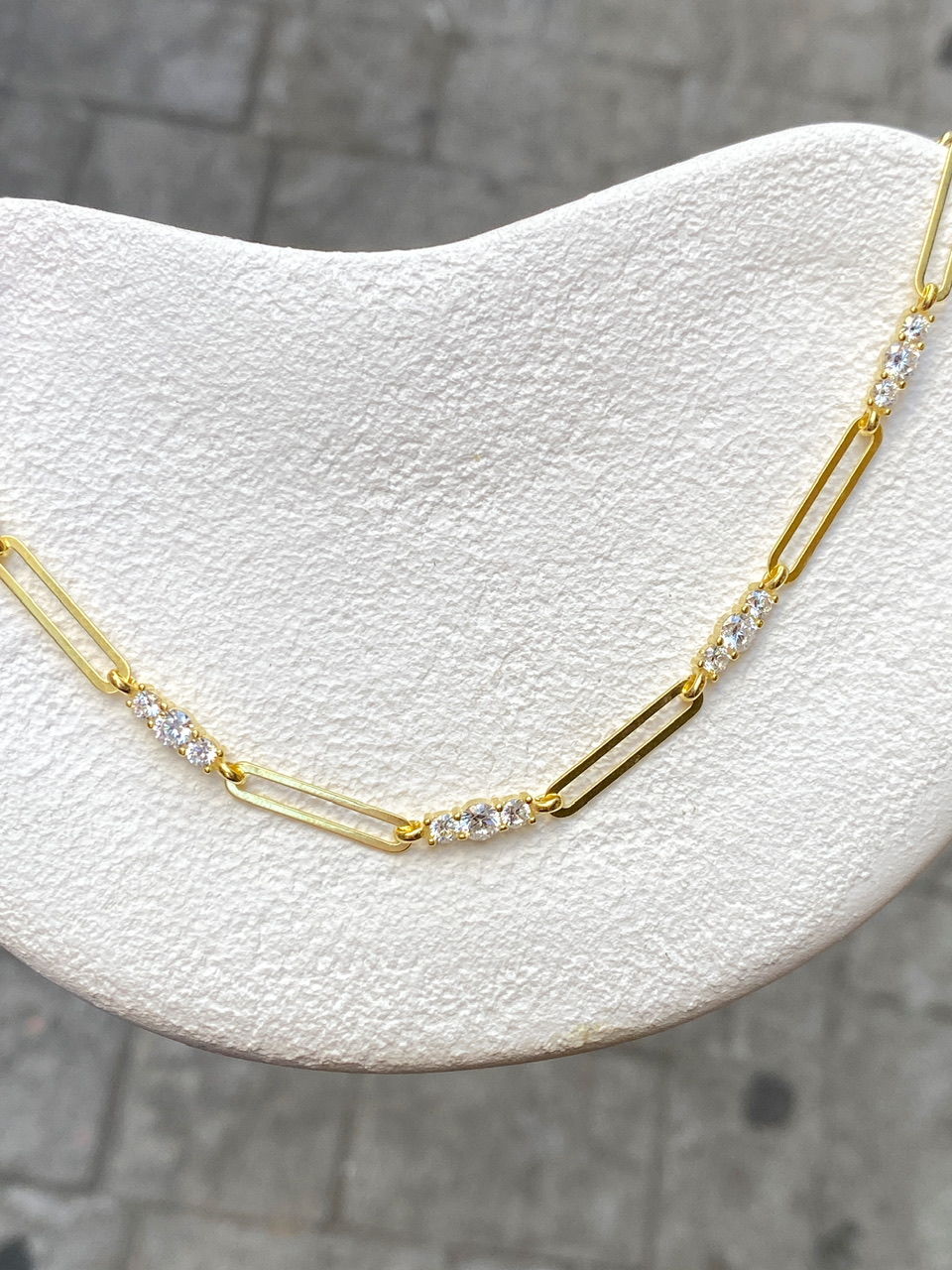 925 Gümüş | 3'lü Taş Detaylı Dikdörtgen Zincir Kolye