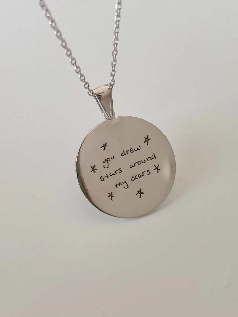 925 Gümüş | Unisex Kendi El Yazın ile İstediğini Yazdır - Fotoğraf Çizdir Yuvarlak Plaka Kolye