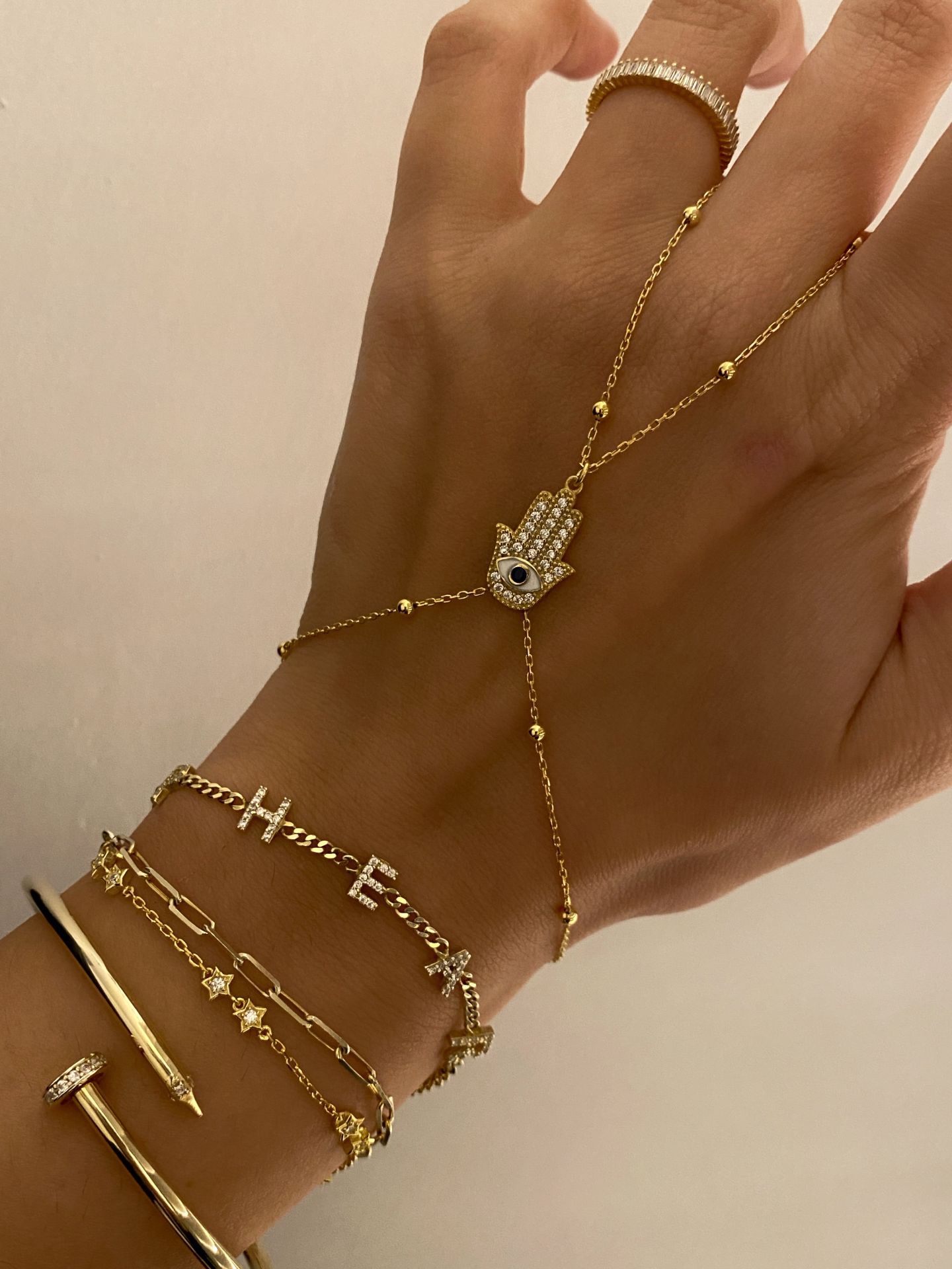 925 Gümüş | Taşlı Göz Detaylı Hamsa Şahmeran