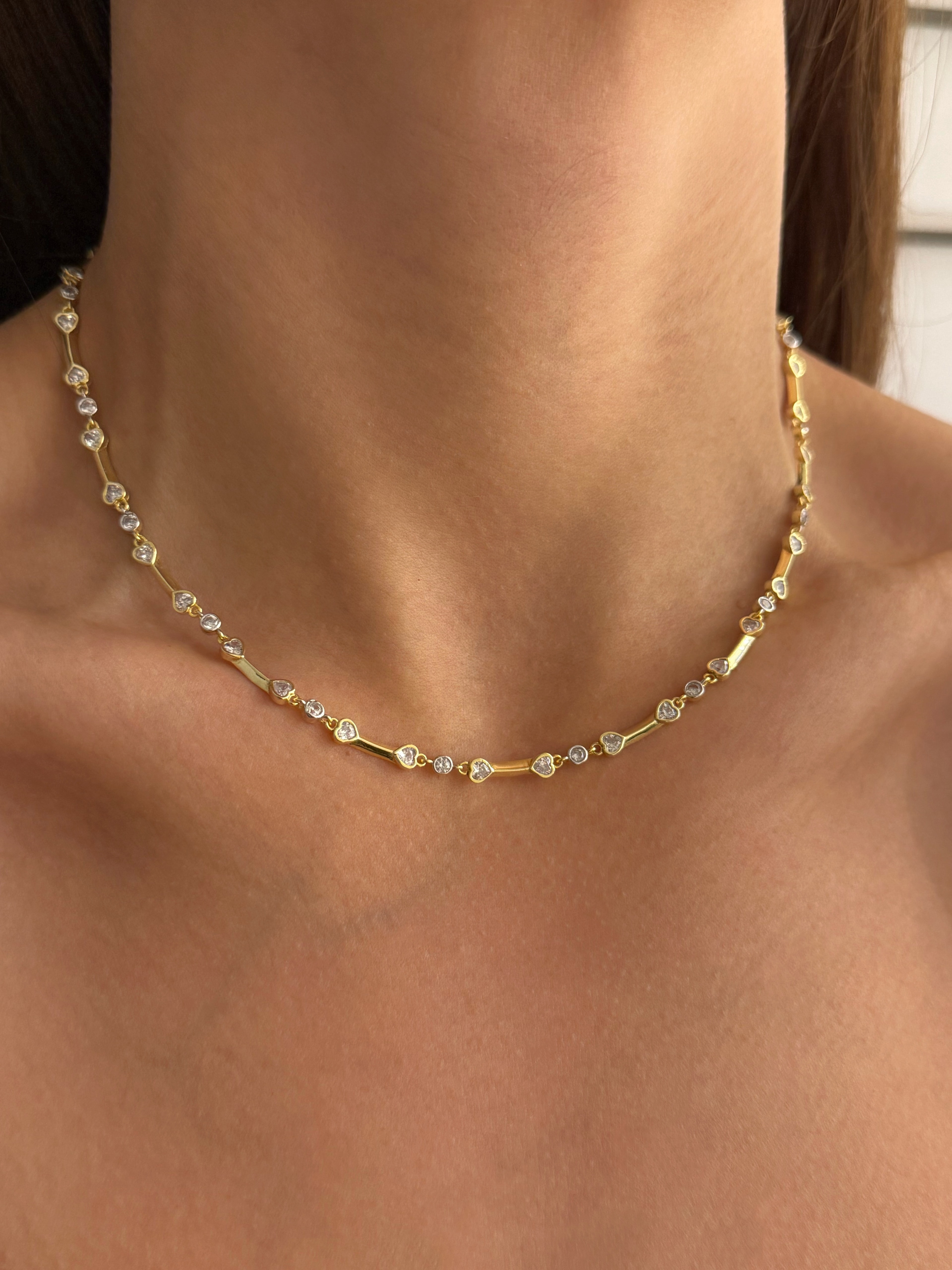 925 Gümüş | Kalp Detaylı Bar Zincirli Kolye