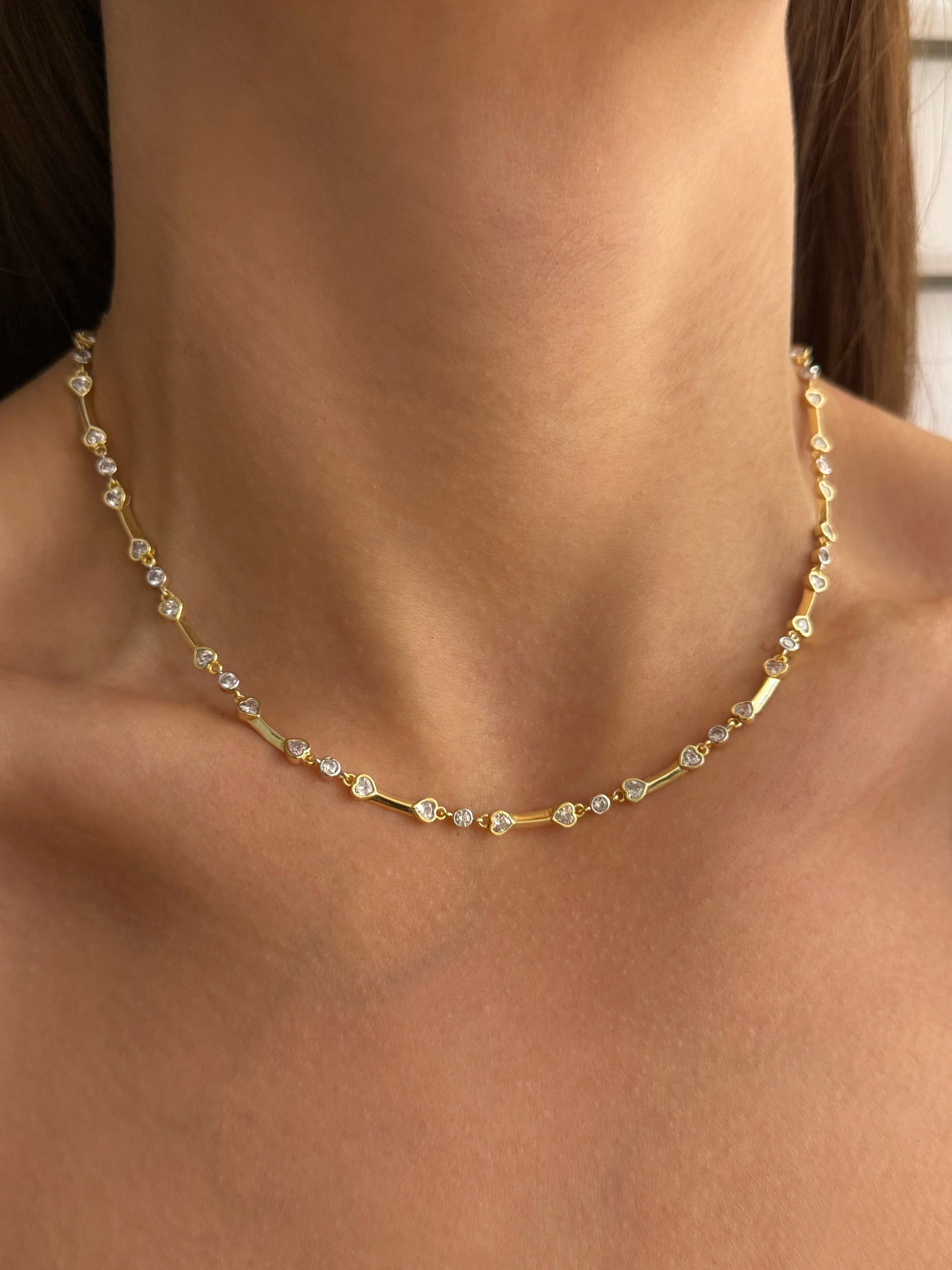 925 Gümüş | Kalp Detaylı Bar Zincirli Kolye