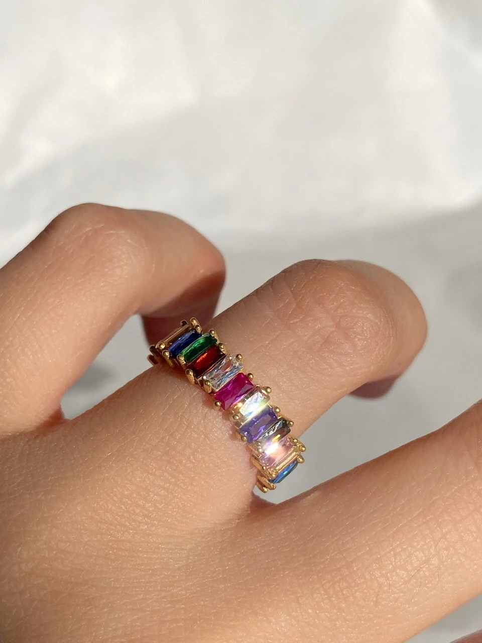 925 Gümüş | Renkli Baget Taşlı Tamtur Yüzük
