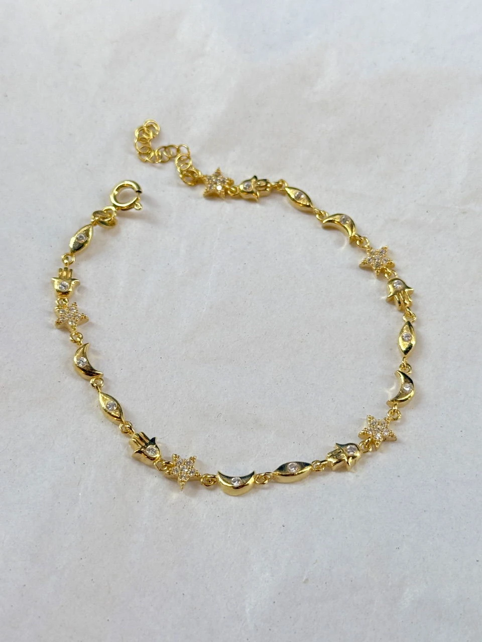 925 Gümüş | Hamsa-Yıldız-Ay-Göz Figürlü Manifest Bileklik