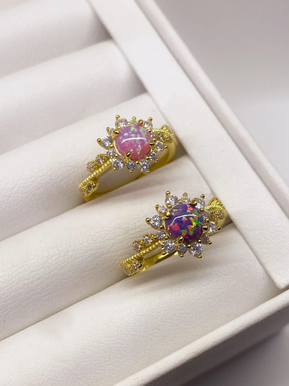 925 Gümüş | Renkli Opal ve Zirkon Taş Detaylı Güneş Yüzük